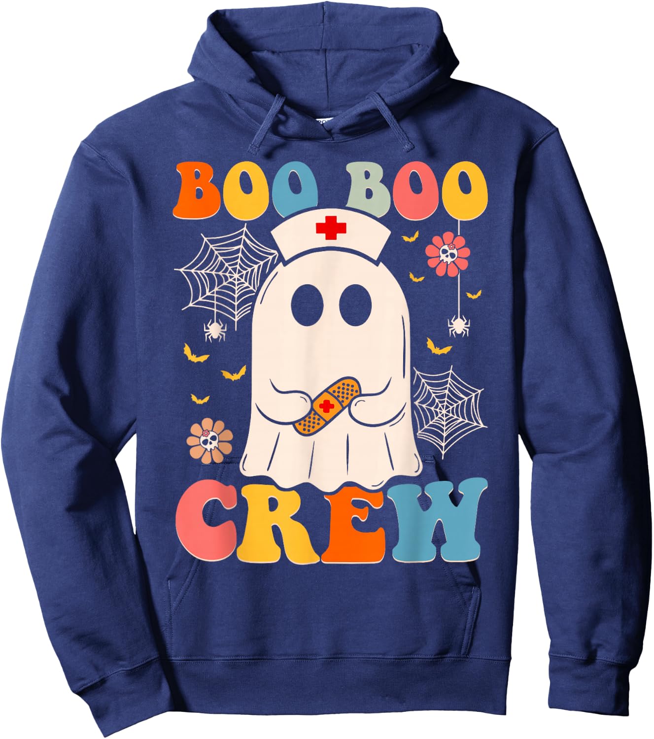 Groovy Retro Boo Boo Crew Nurse Funny Ghost Halloween Nurse Hoodie - Hoodie | Navy