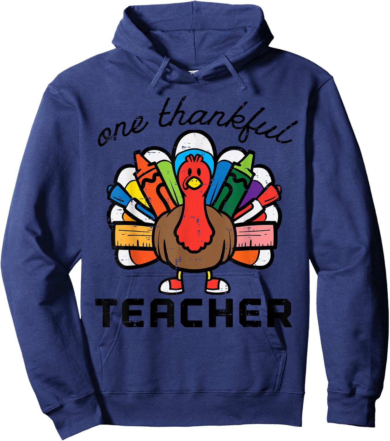 Happy Thanksgiving One Thankful Teacher Turkey Day Men Women Hoodie - Hoodie | Navy
