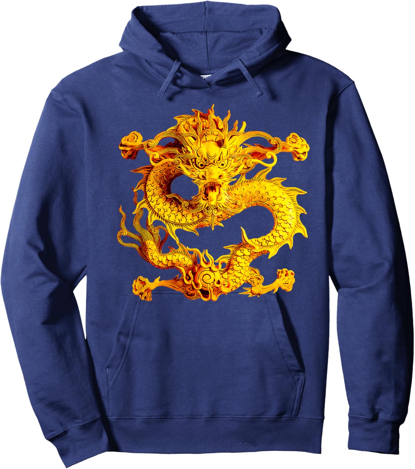 Fearless Golden Chinese Dragon Silhouette 3D Effect Hoodie - Hoodie | Navy