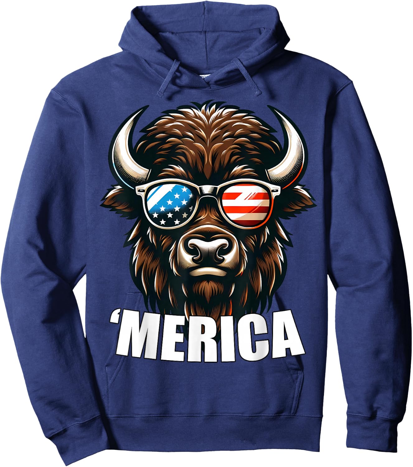 Merica Bison Funny American Patriotic USA 4th of July Hoodie - Hoodie | Navy