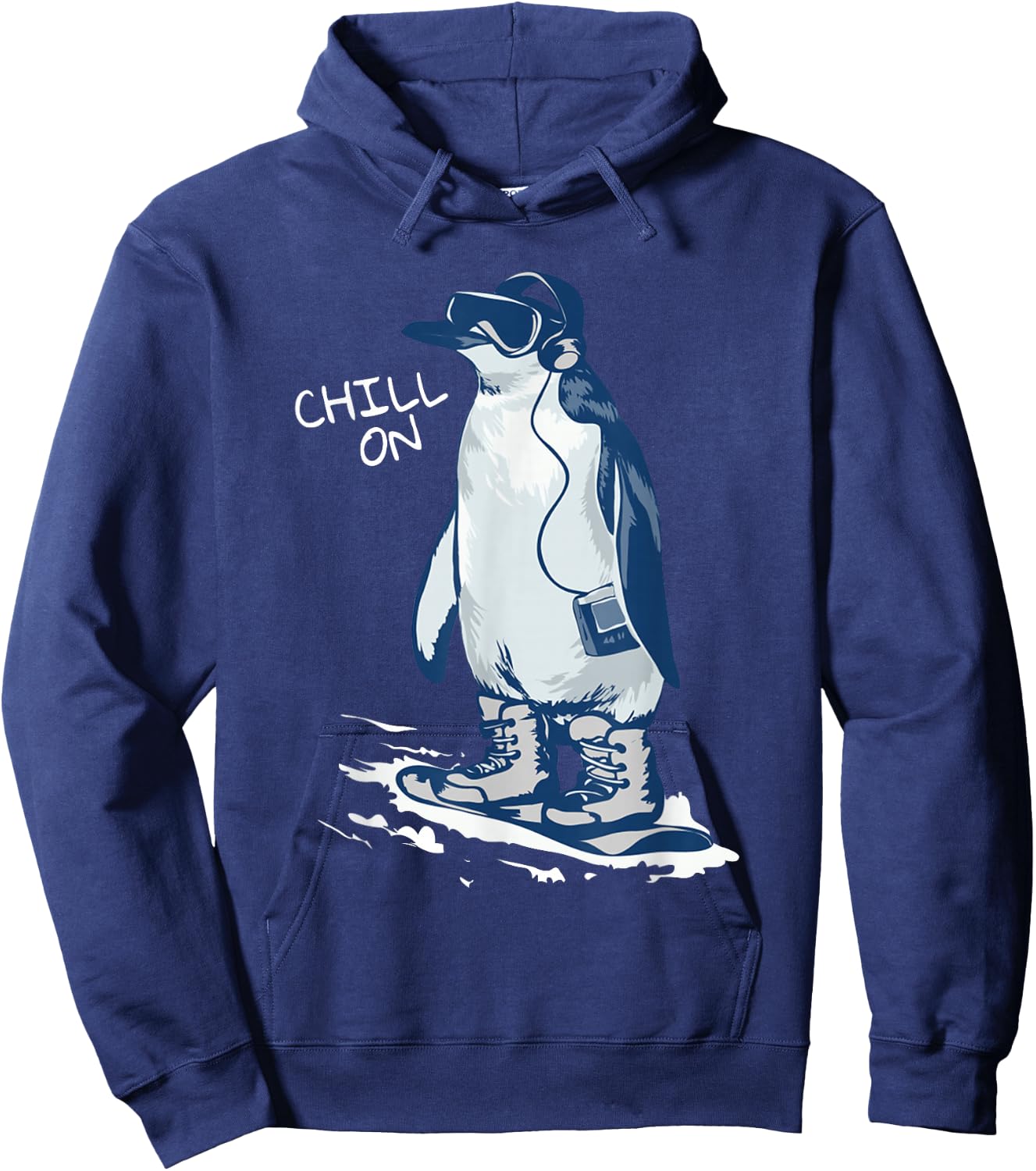 Funny Penguin Snowboarding Listen to Music And Chill Hoodie - Hoodie | Navy