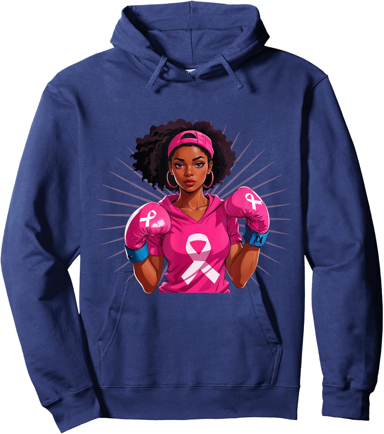 Breast Cancer Awareness African American Woman Boxing Gloves Hoodie - Hoodie | Navy