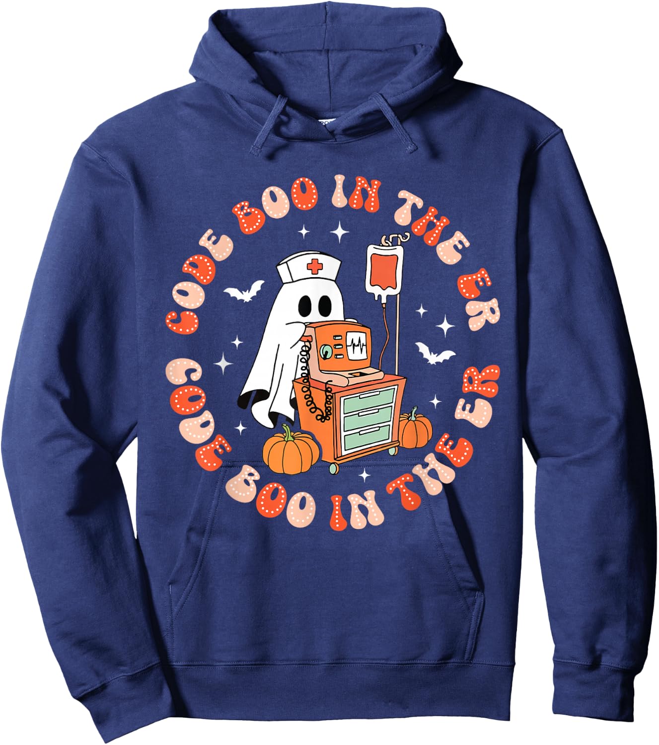 Halloween Code Boo In The ER ICU Ghost Respiratory Therapist Hoodie - Hoodie | Navy