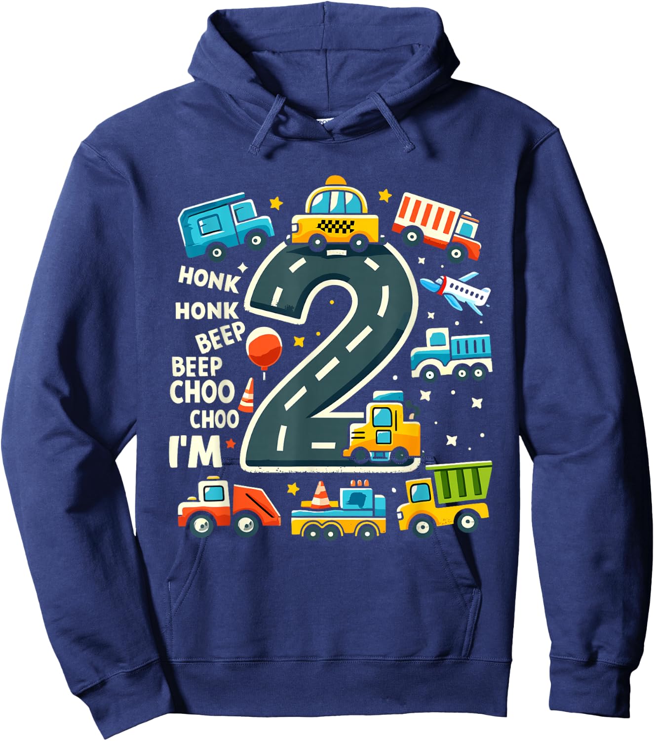 2 Year Old Birthday Boy Truck Car Transportation Hoodie - Hoodie | Navy