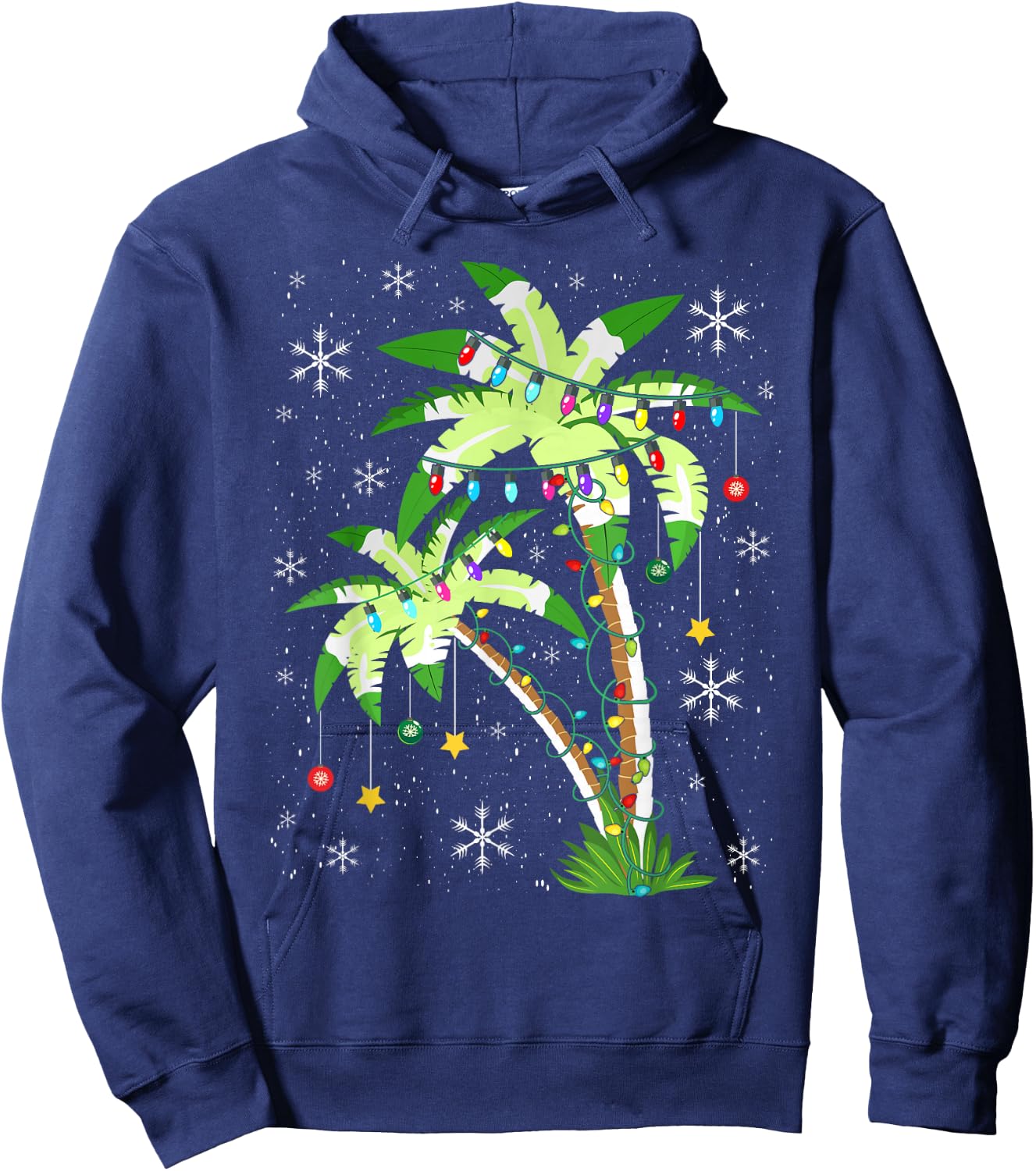 Palm Tree Christmas Lights & Ornaments Hawaii Tropical Xmas Hoodie - Hoodie | Navy