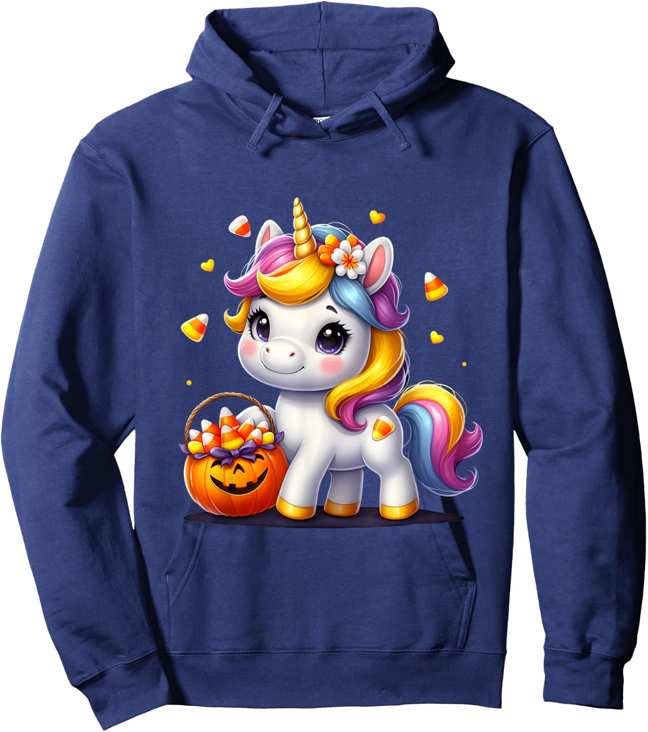 Unicorn Candy Corn Halloween Unicorn Gift Girls Kids Hoodie - Hoodie | Navy