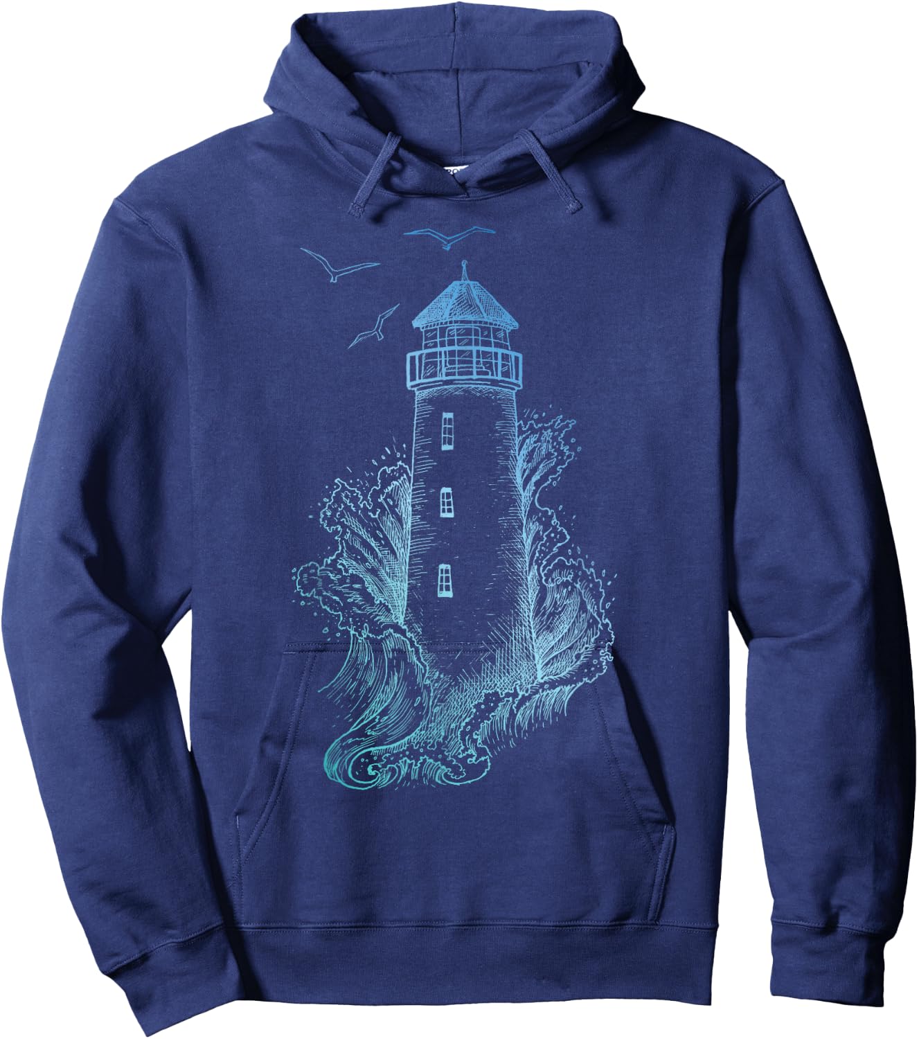 Lighthouse - Pharos Wave and Seagull Hoodie - Hoodie | Navy
