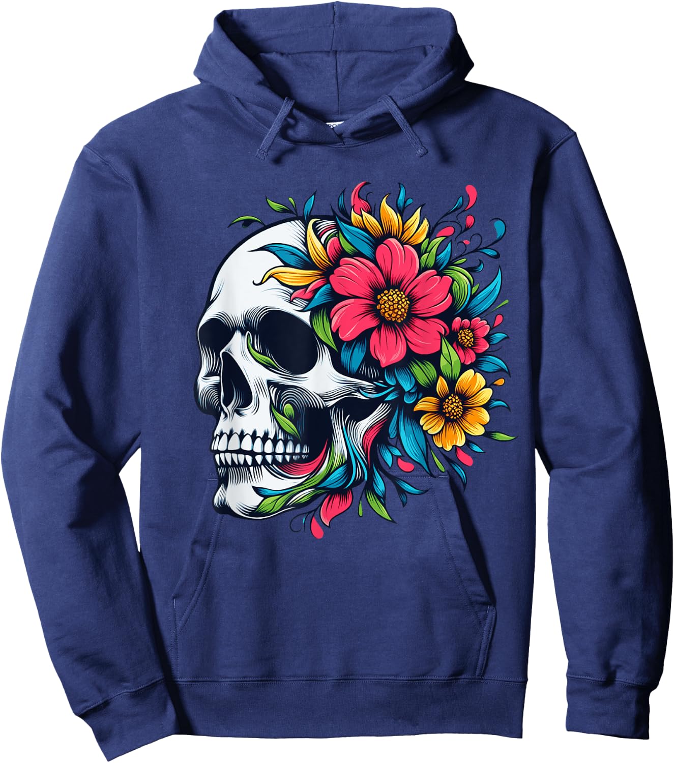 Flower Skull Floral Abstract Bloom & Bone - Life & Death Art Hoodie - Hoodie | Navy
