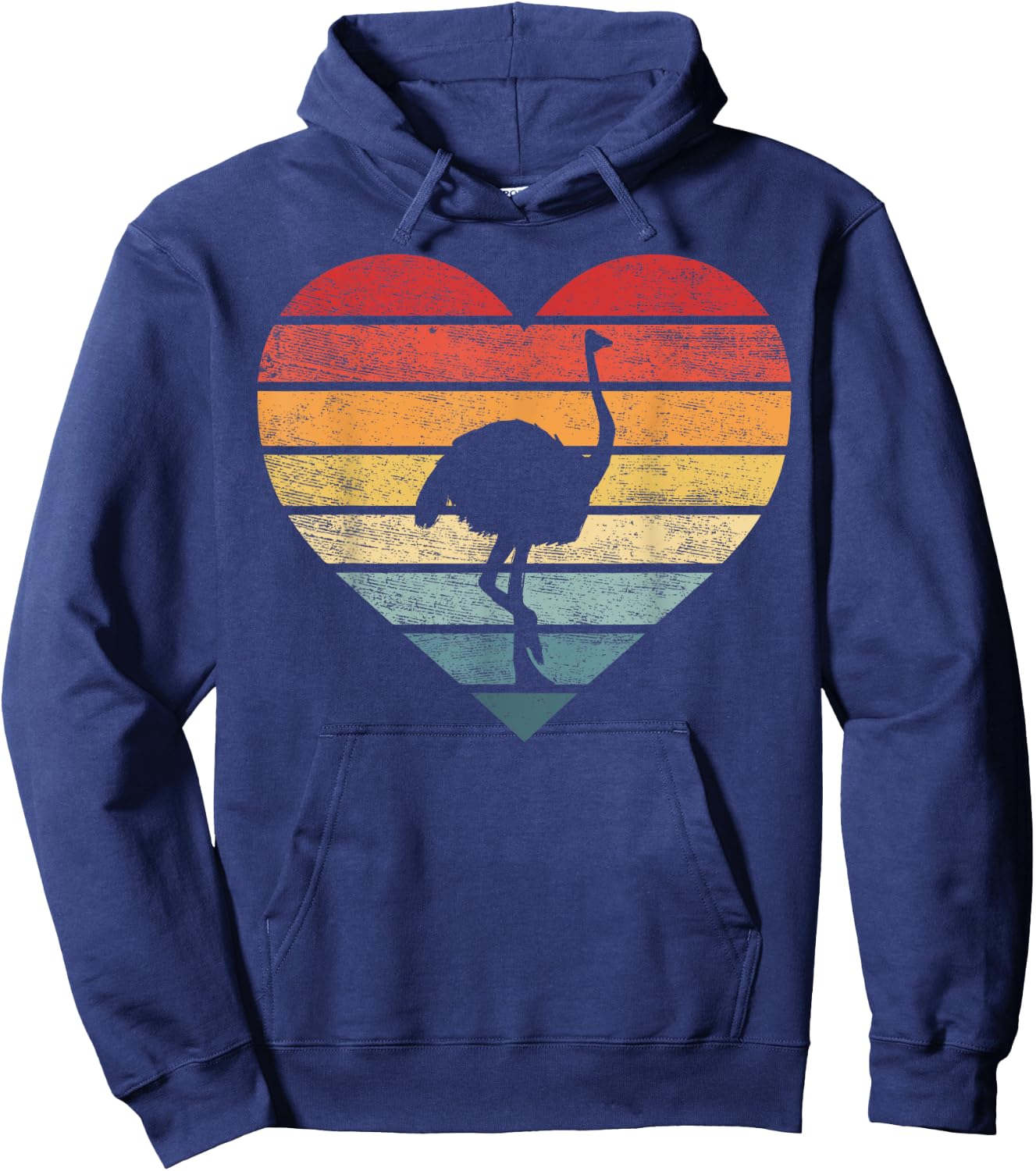 Ostrich Lover Gift Retro Vintage Zoo Animal Heart Silhouette Hoodie - Hoodie | Navy
