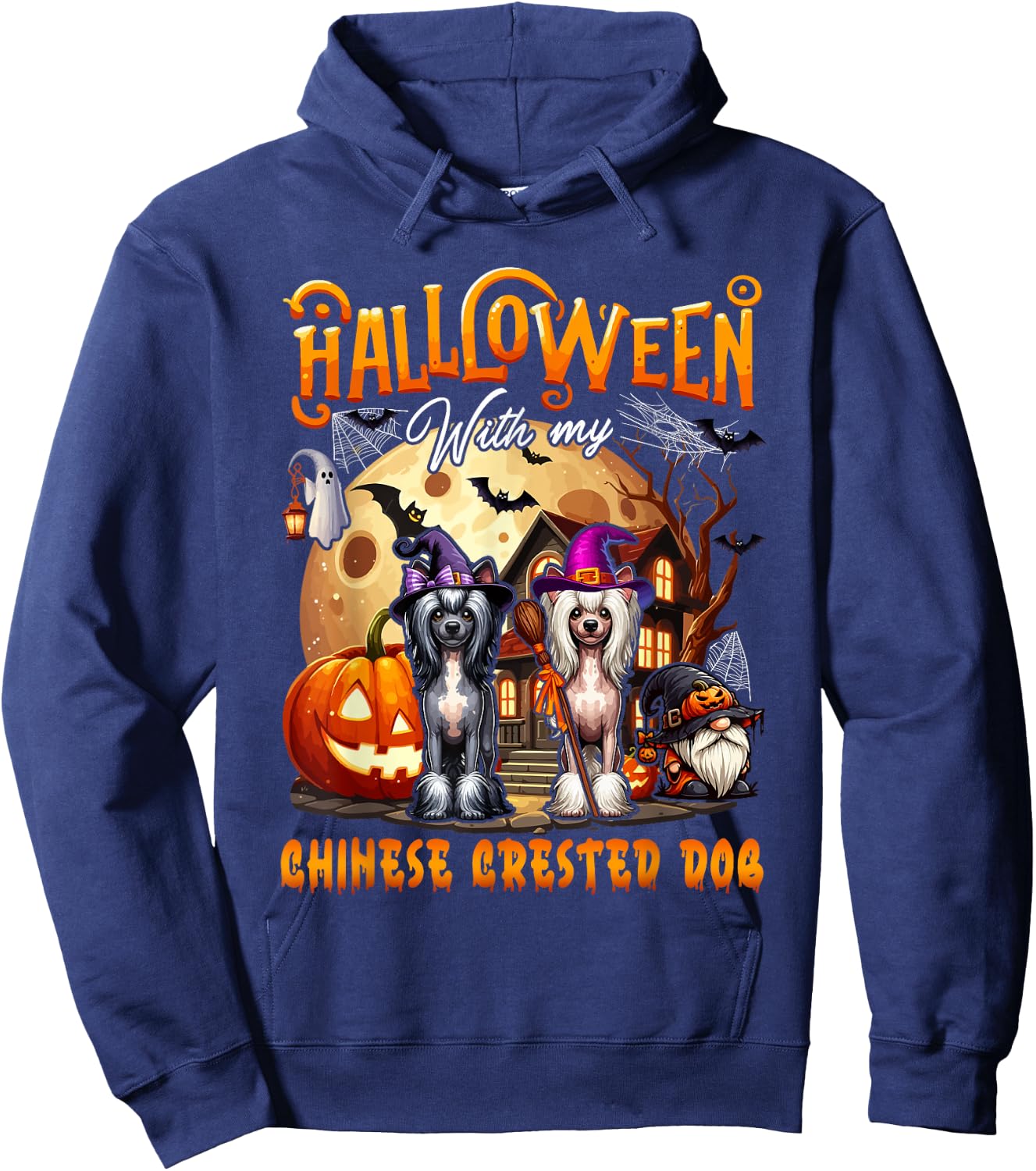 Halloween With My Chinese Crested Cute Dogs Cosplay Witch Hoodie - Hoodie | Navy