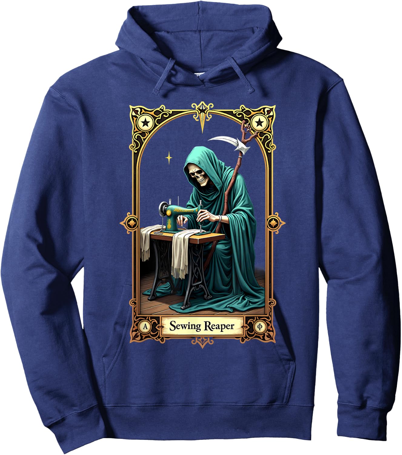 Tarot Card Skeleton Sewing Machine Reaper Hoodie - Hoodie | Navy
