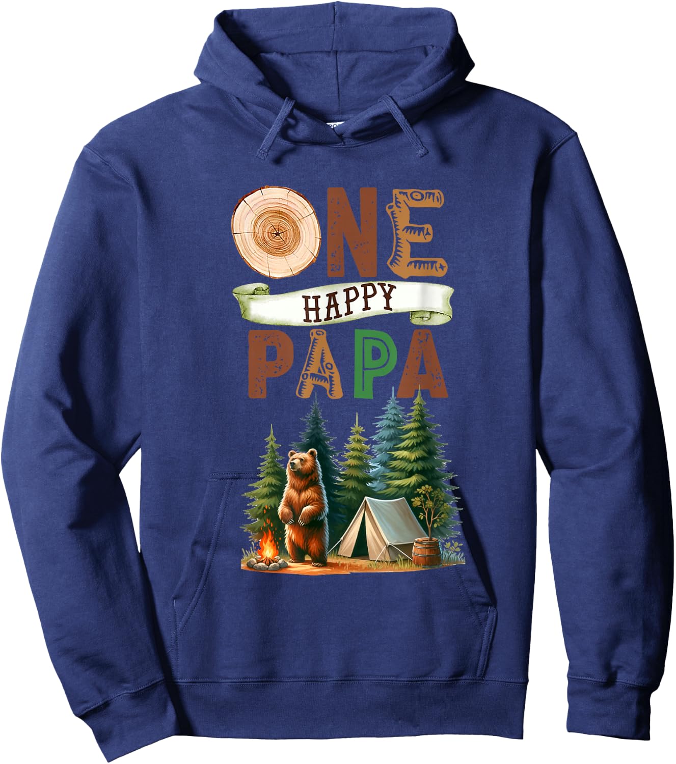One Happy Papa Camper First Birthday Camping Bear Father Hoodie - Hoodie | Navy