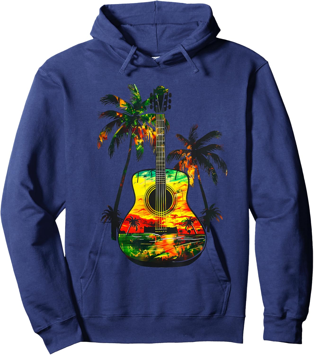 Reggae Music Guitar Rastafarian Roots Rasta Jamaican Hoodie - Hoodie | Navy