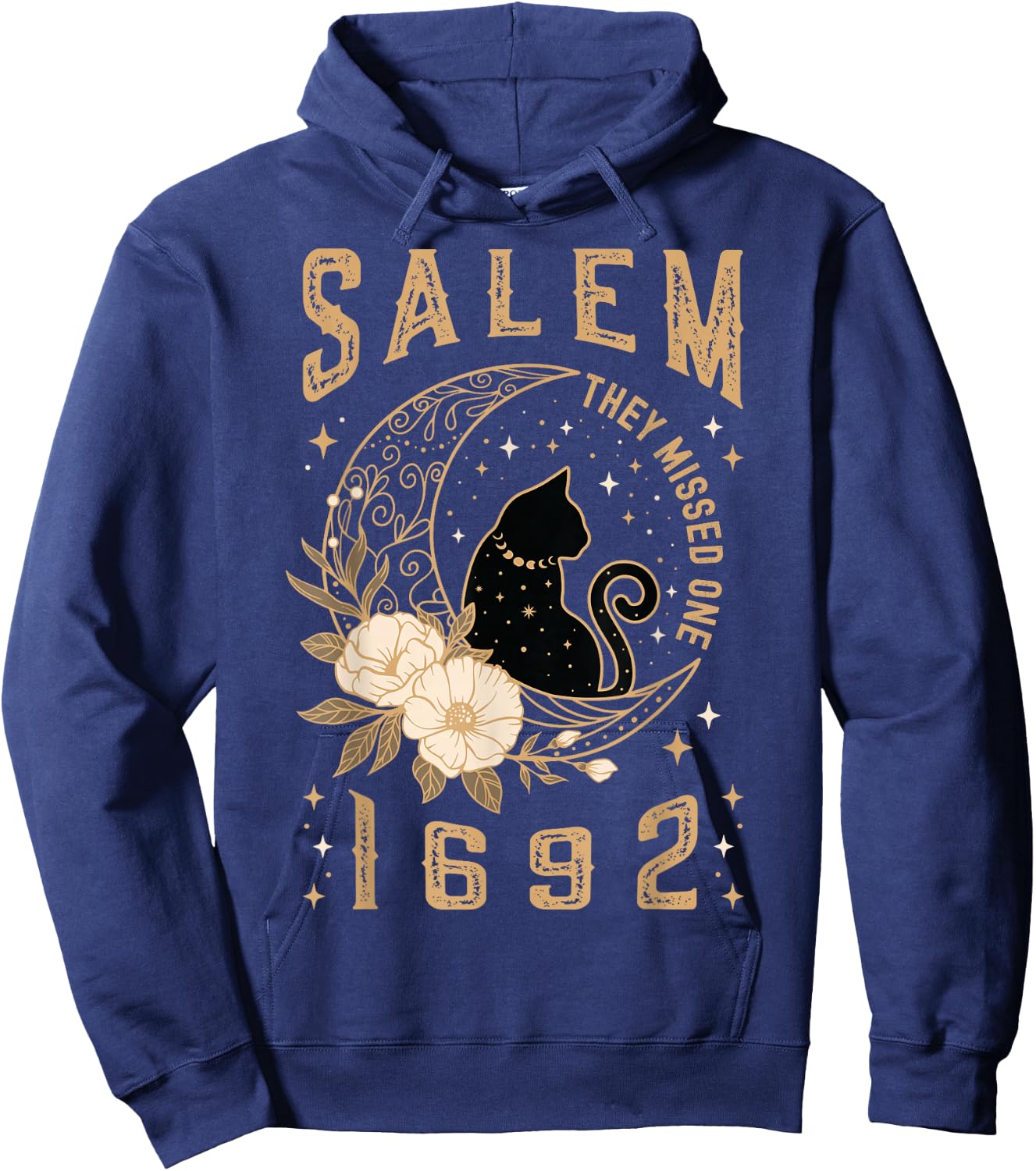 Salem 1692 They Missed One Witch Trial Black Cat Moon Witchy Hoodie - Hoodie | Navy