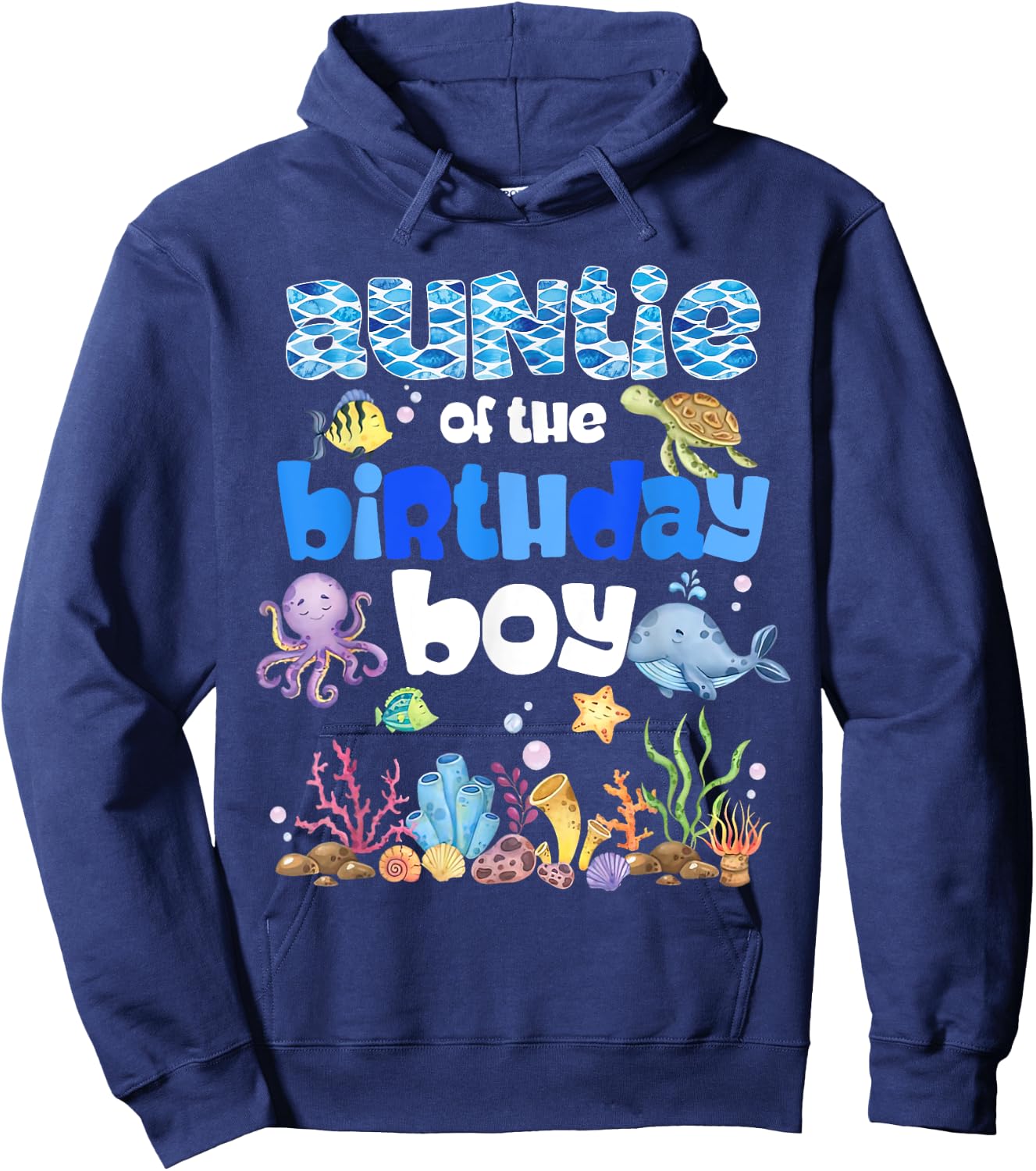 Auntie Of The Birthday Boy Sea Fish Ocean Animals Aquarium Hoodie - Hoodie | Navy