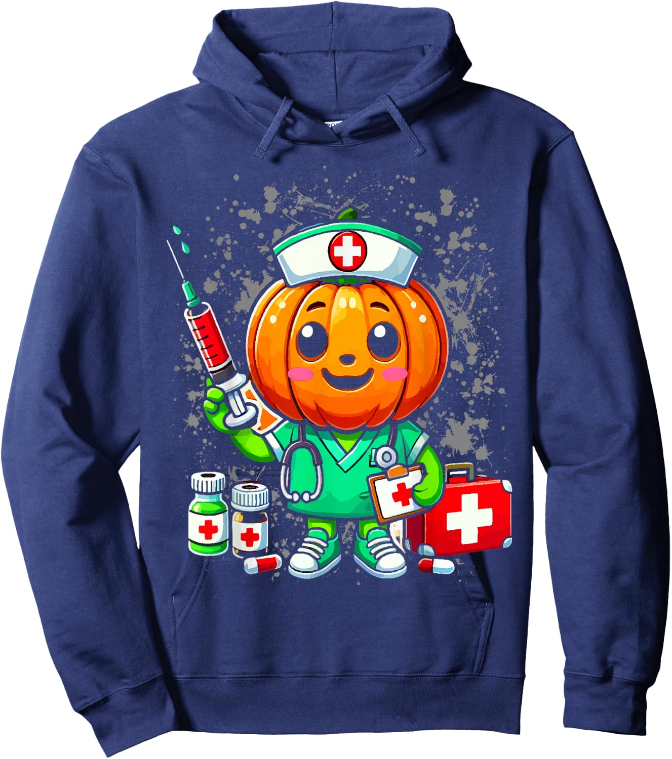 Halloween Nurse Pumpkin Nursing Scrub Top Costume Women Men Hoodie - Hoodie | Navy