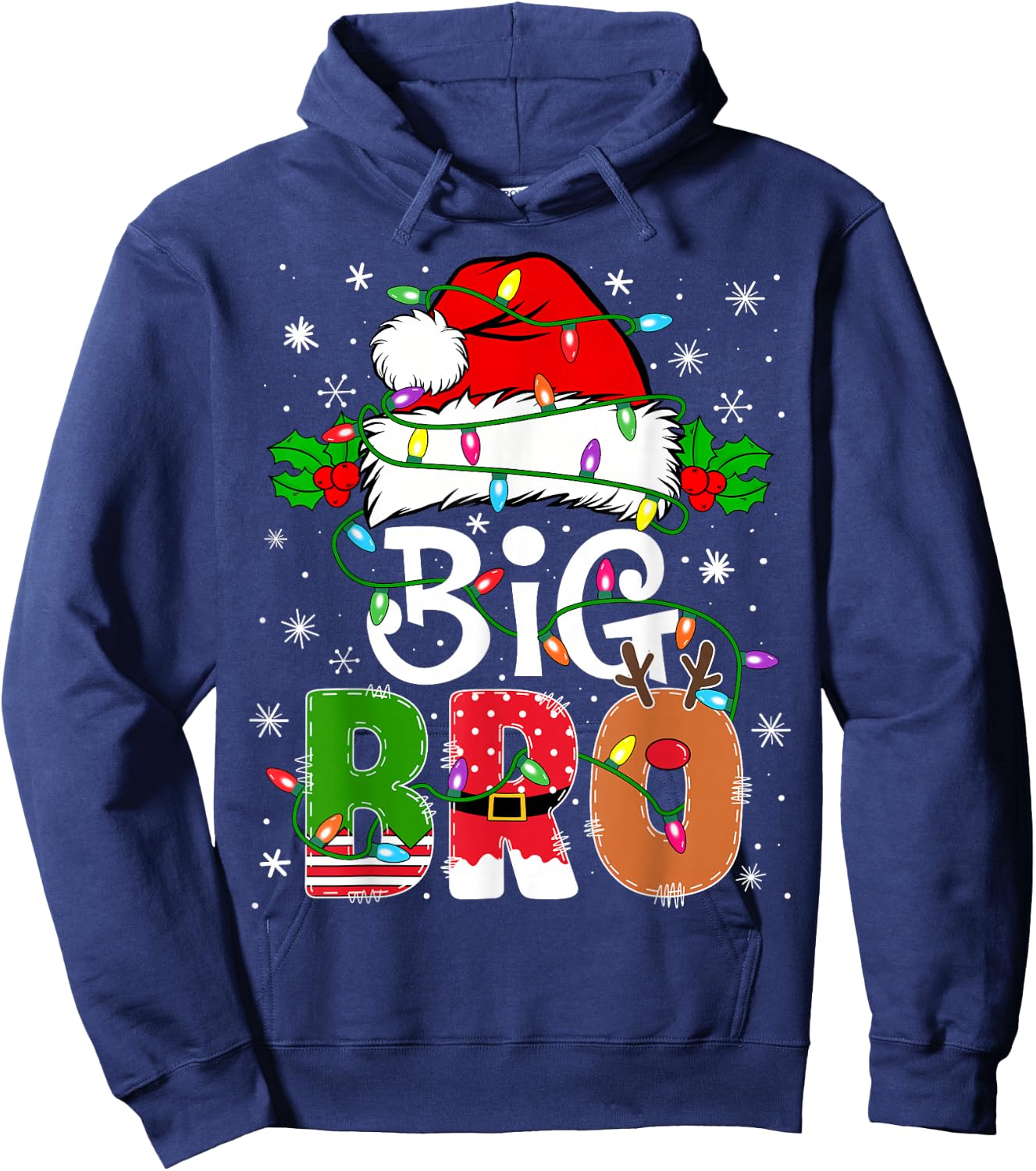 Big Bro Santa New Sibling Brother Announcement Xmas Lights Hoodie - Hoodie | Navy