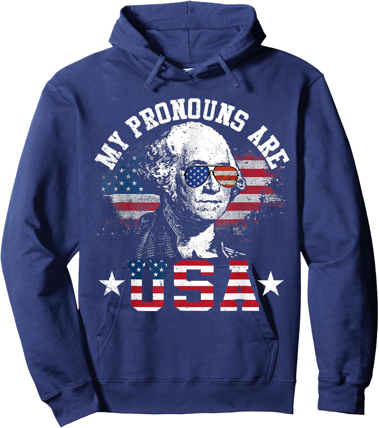 My Pronouns Are USA Funny 4th of July American Us Flag Hoodie - Hoodie | Navy