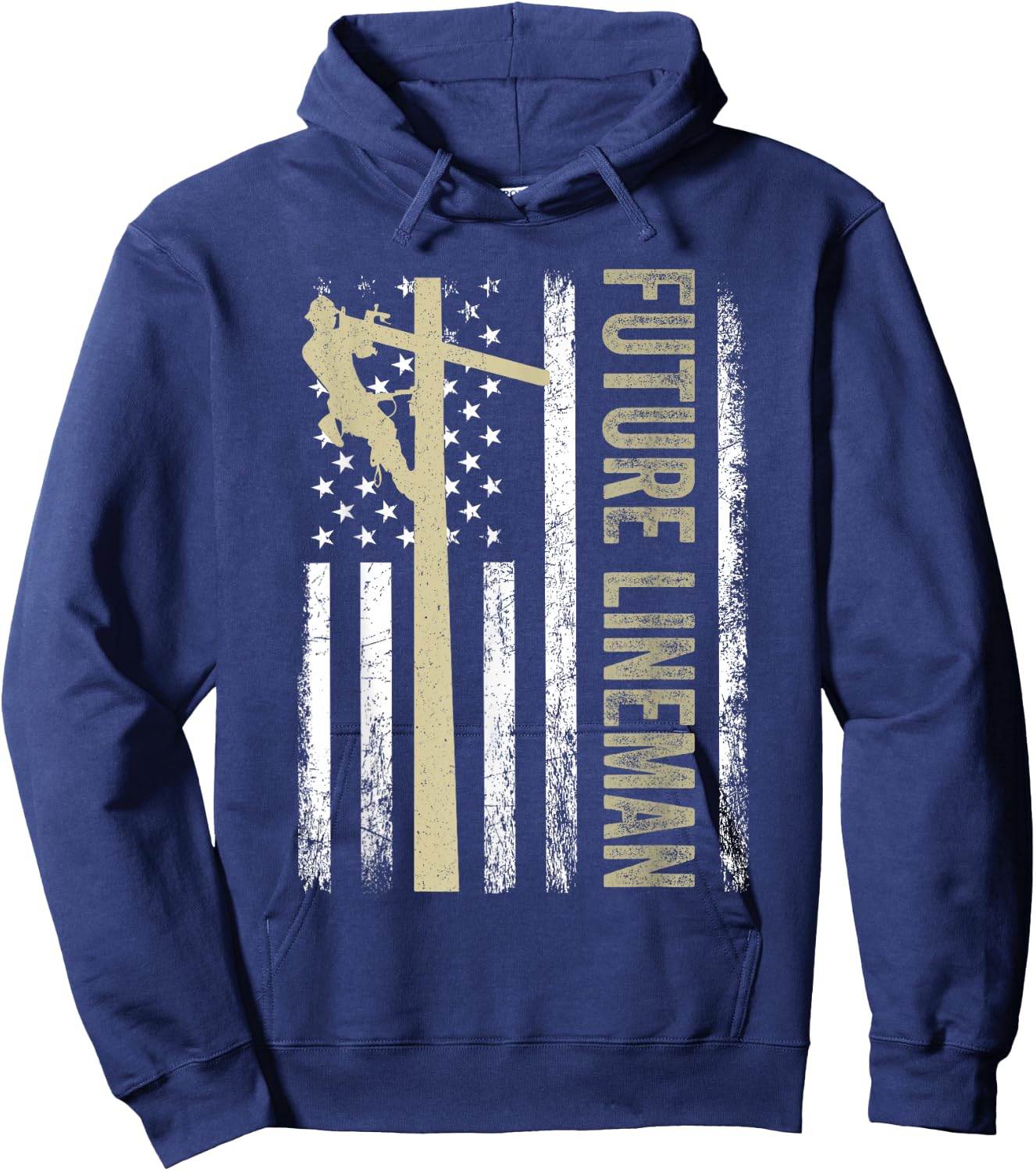 Future Lineman American Flag Electric Cable 4th of July Hoodie - Hoodie | Navy