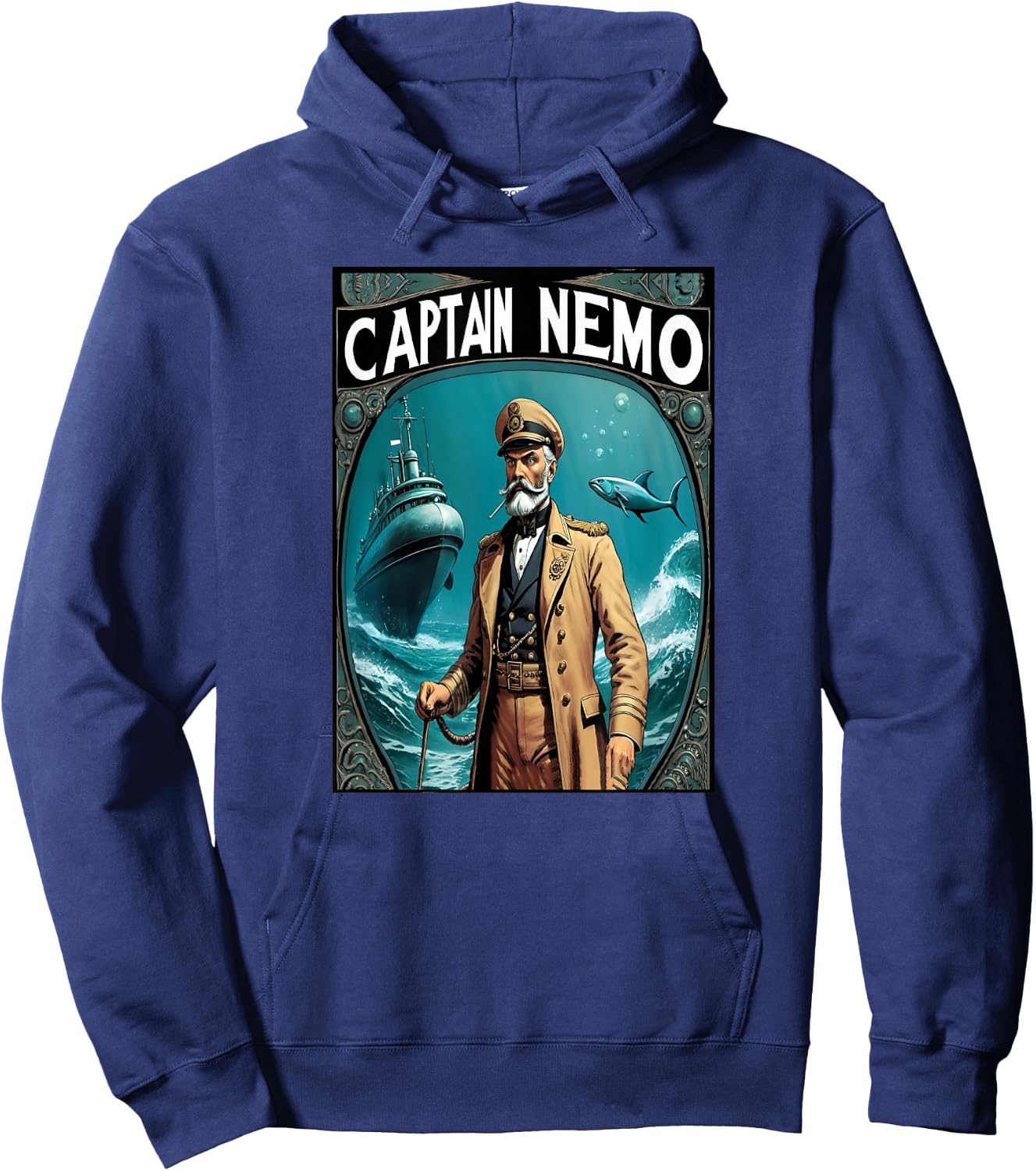 Captain Nemo & The Nautilus Submarine Illustration Hoodie - Hoodie | Navy