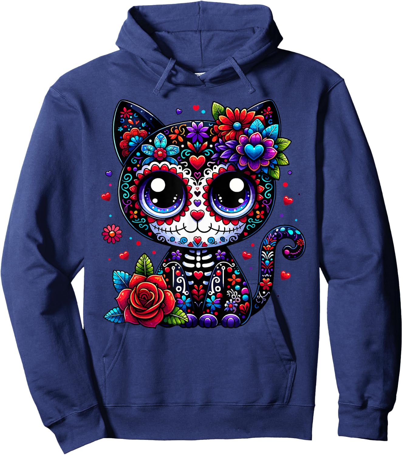 Dia De Los Muertos Cinco De Mayo Cat Sugar Skull Men Women Hoodie - Hoodie | Navy
