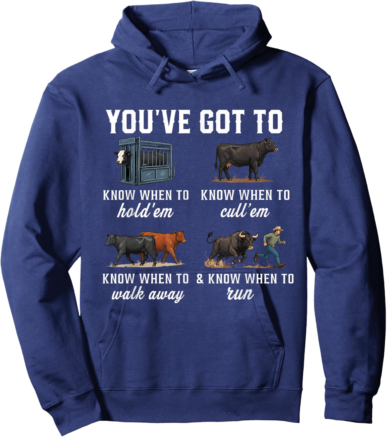 You've Got to Know When to Hold'em Retro Funny Cow Lover Hoodie - Hoodie | Navy
