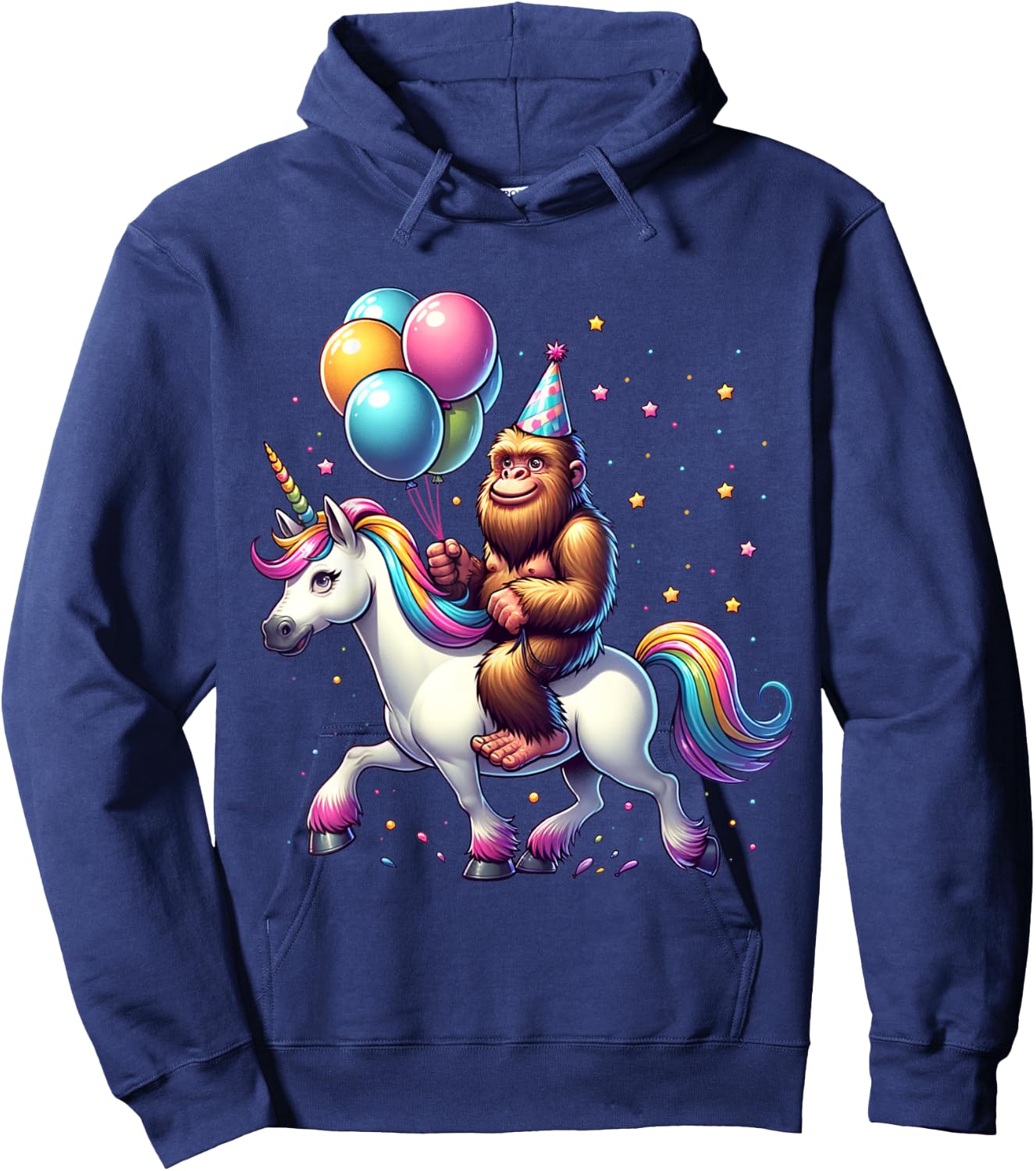Bigfoot Sasquatch Riding Unicorn. Funny Bigfoot Birthday Hoodie - Hoodie | Navy