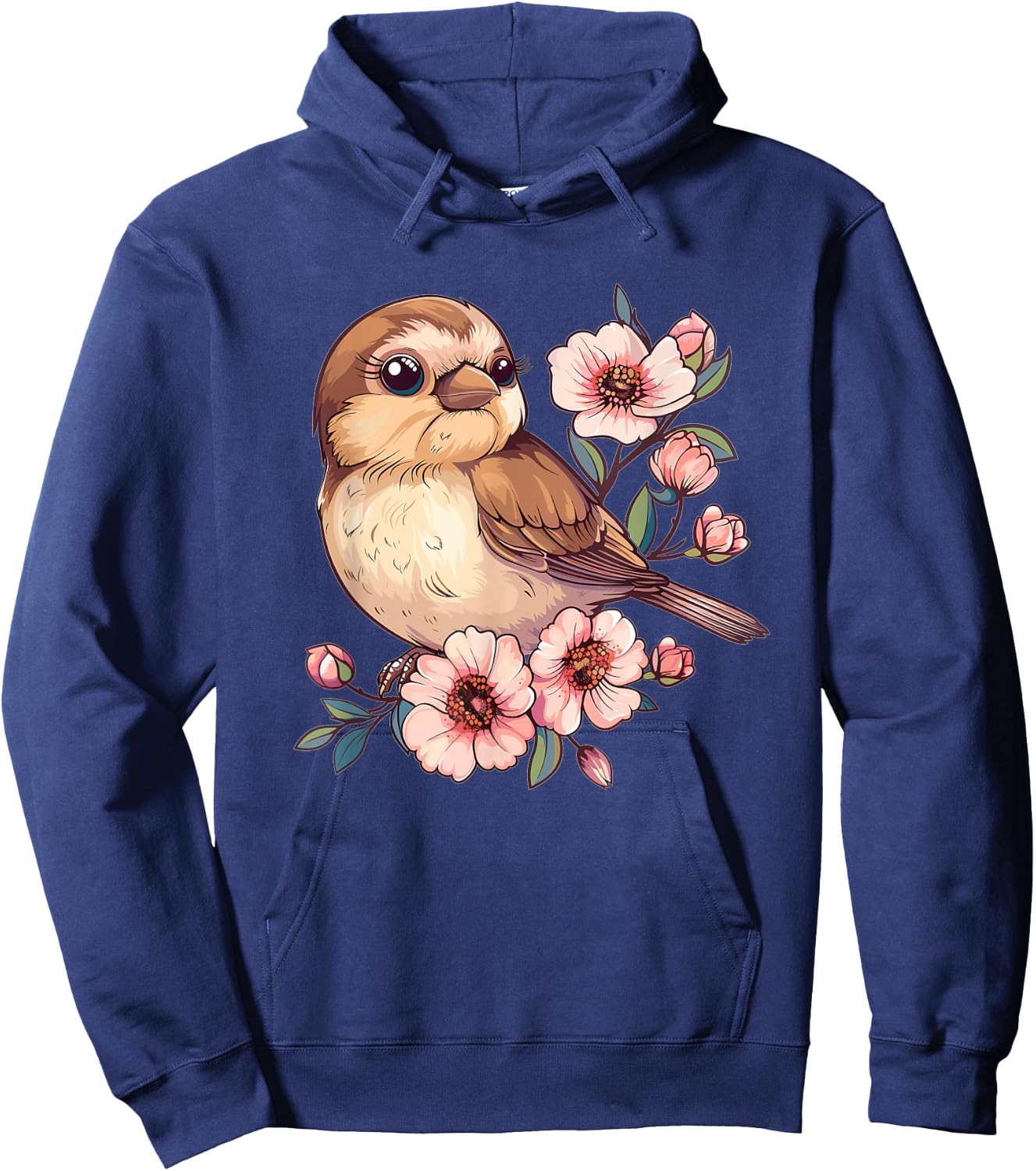 Cute Sparrow With Flowers I Sparrow Hoodie - Hoodie | Navy