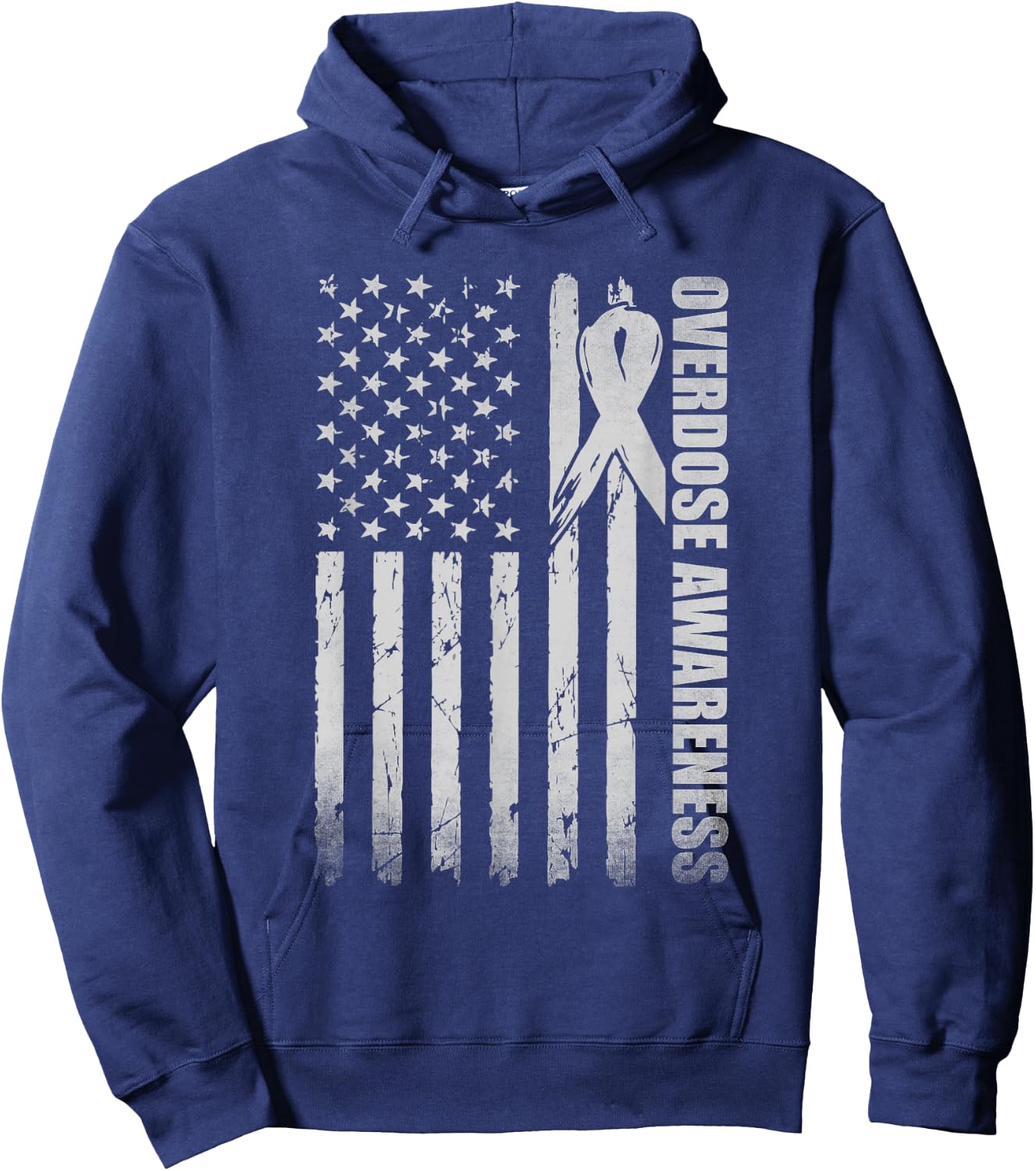 Overdose Awareness Month Purple Ribbon American Flag Hoodie - Hoodie | Navy