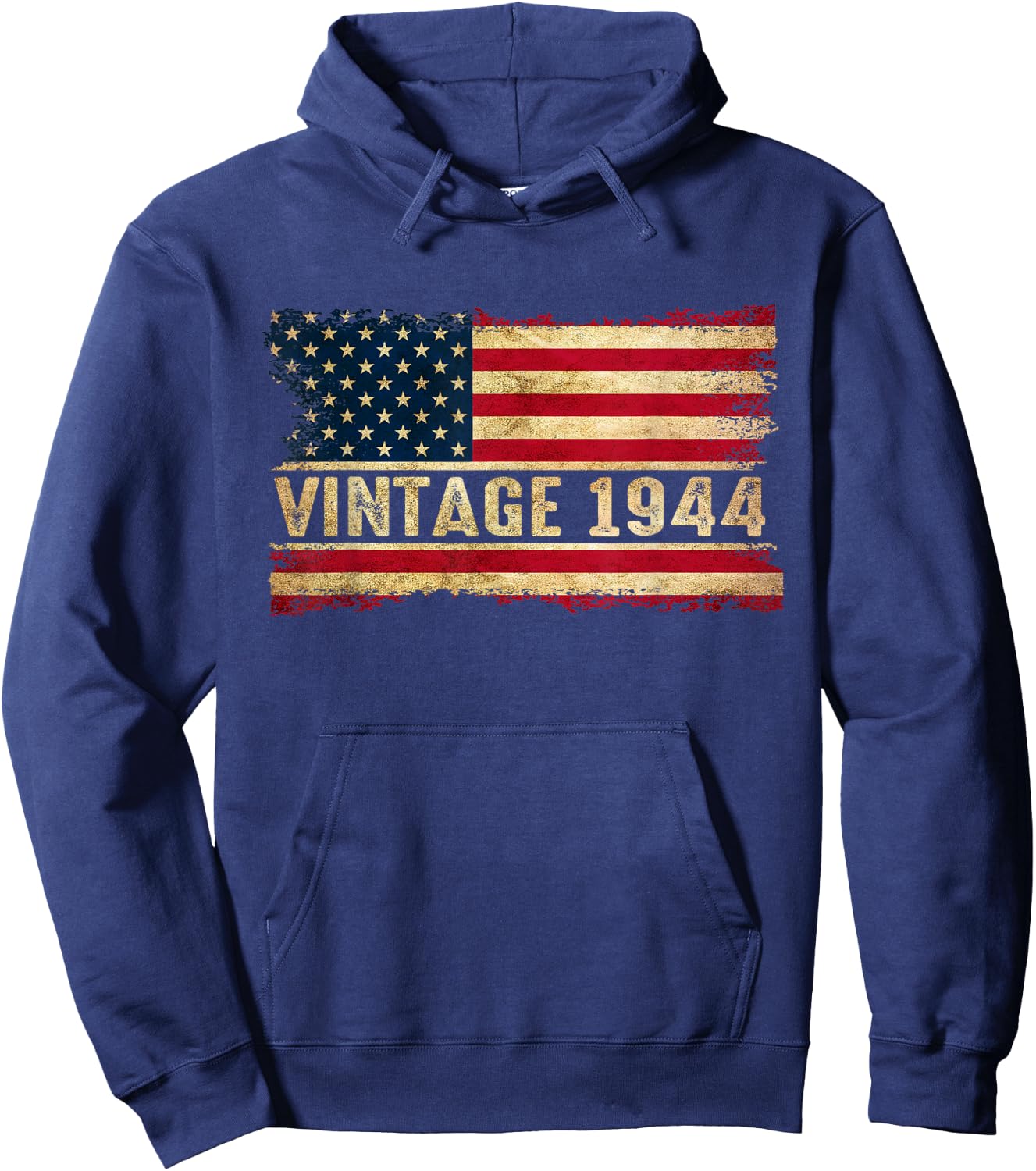 Born In 1944 80th Birthday 80 Years Old American Flag Hoodie - Hoodie | Navy
