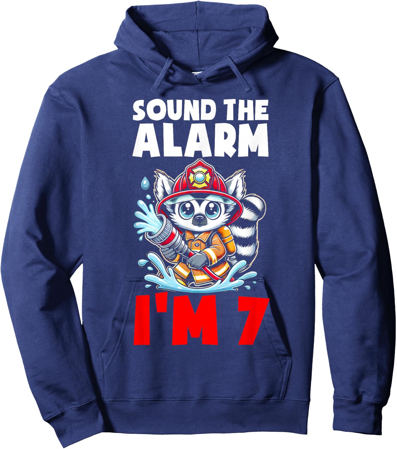 Lemur Firefighter Fireman Kids 7th Birthday Boys 7 Year Old Hoodie - Hoodie | Navy