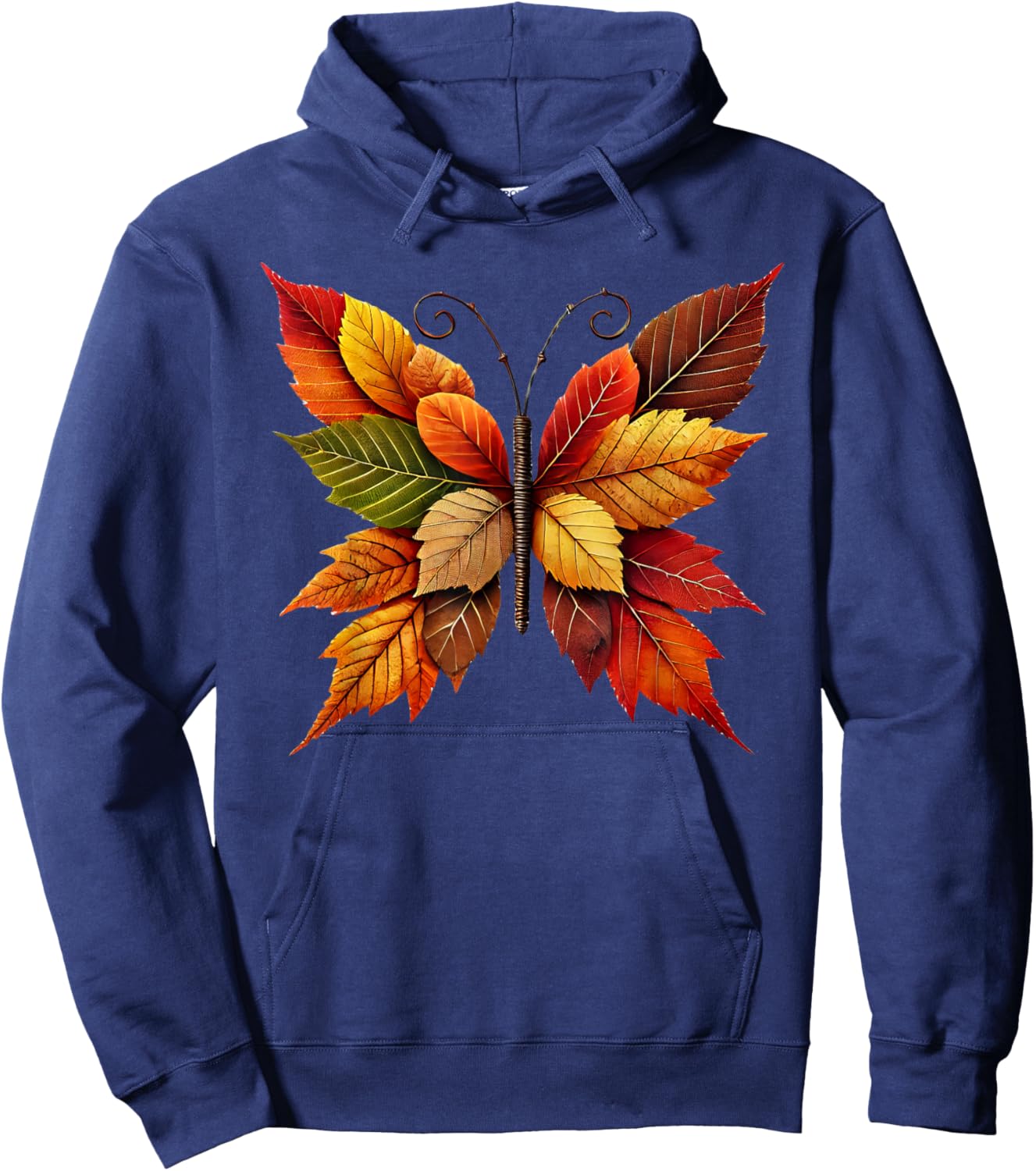 Autumn Fall Leaves Butterfly Nature Apparel -Adult Autumn Fall Leaves Butterfly Nature Black Small Short Sleeve Hoodie - Hoodie | Navy