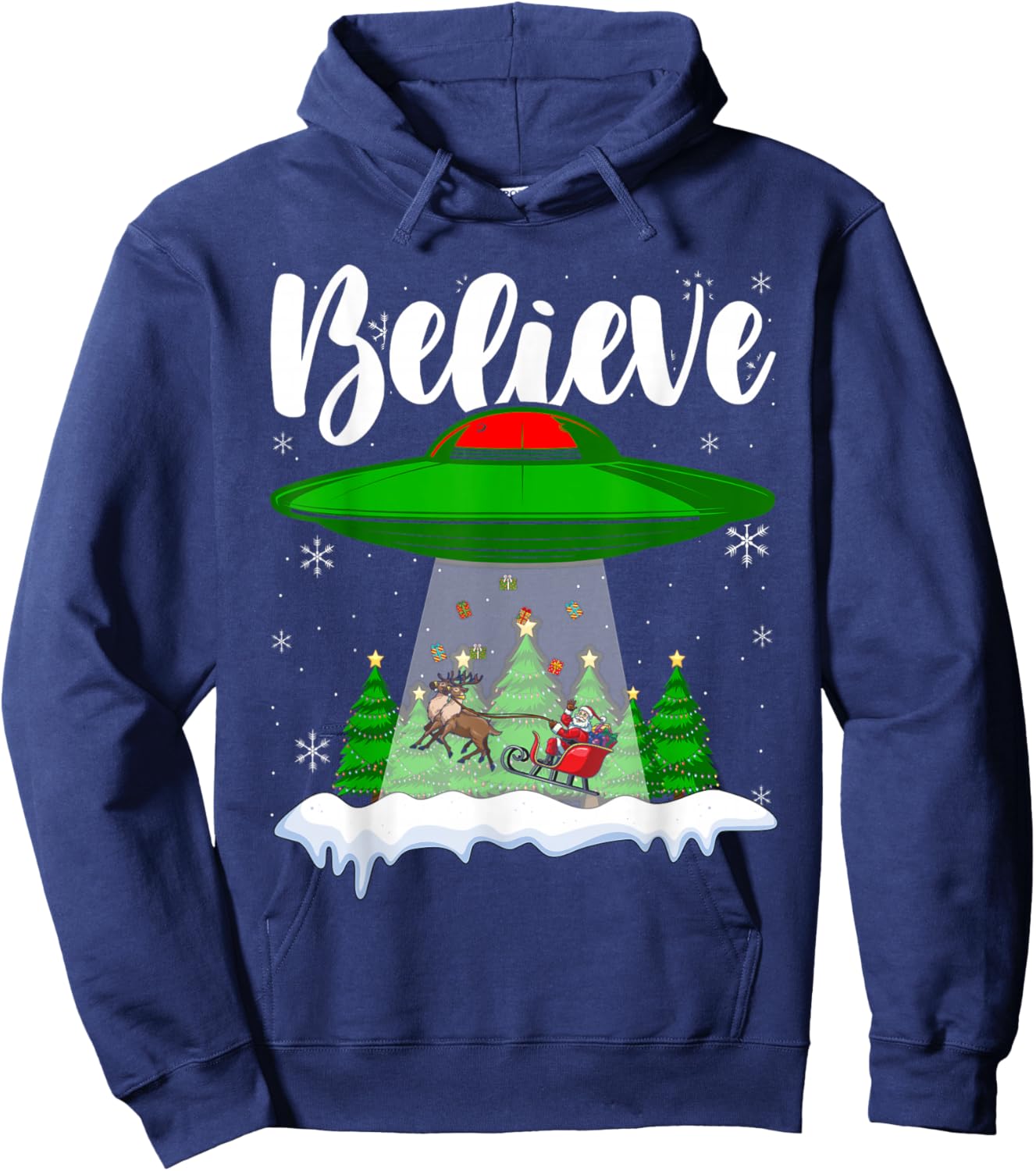 Funny Christmas Alien UFO Santa Claus Xmas Believe Hoodie - Hoodie | Navy