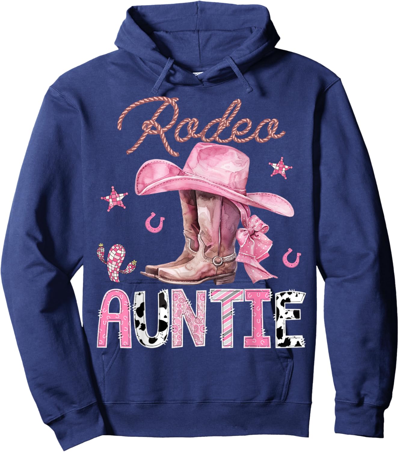 Rodeo Auntie Pink Boots Coquette CowGirl Birthday Party Hoodie - Hoodie | Navy