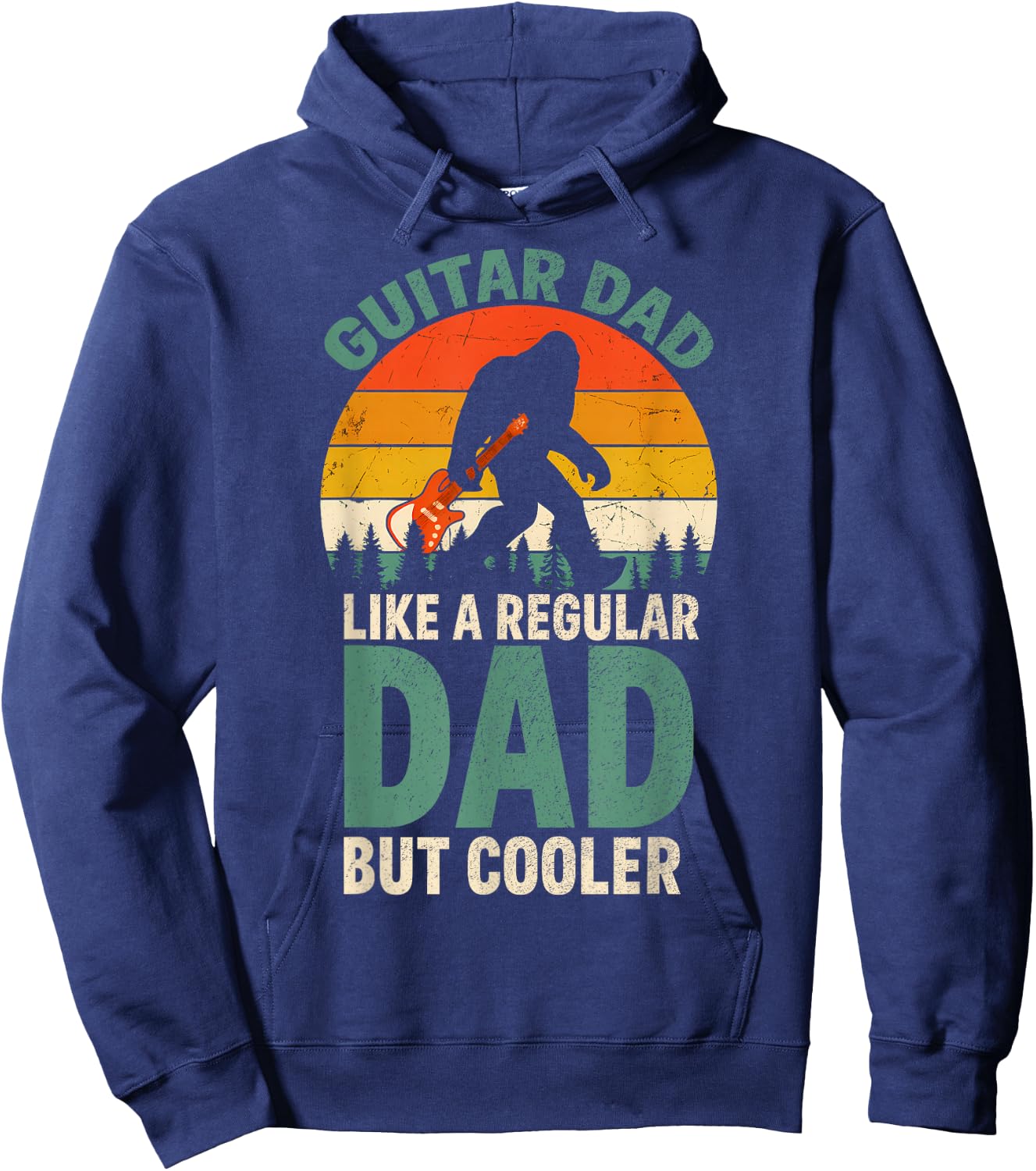 Funny Bigfoot Guitar Dad For Guitarist Music Lover Dad Hoodie - Hoodie | Navy