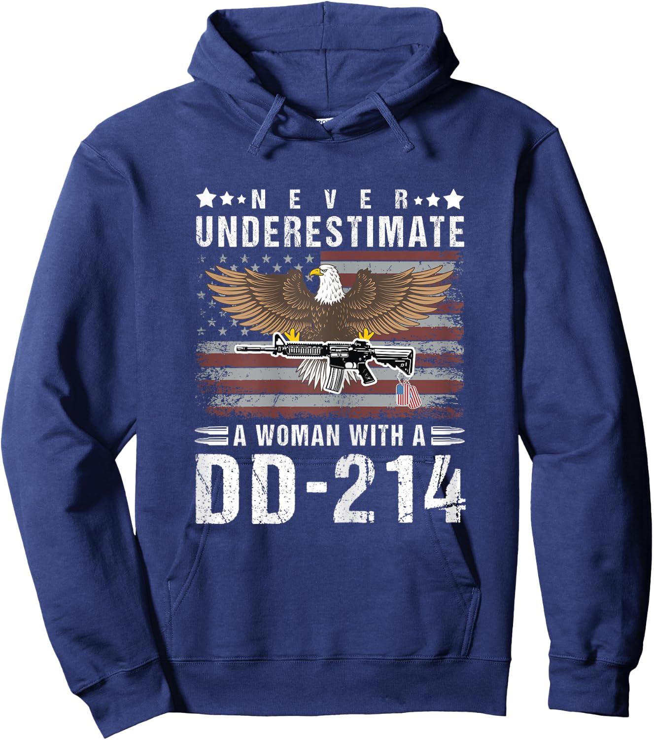 Never Underestimate A Woman With A DD-214 Veteran USA Flag Hoodie - Hoodie | Navy