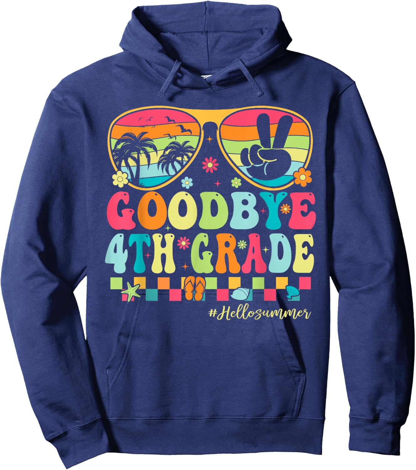 Goodbye 4th Grade Boys Kids Hello Summer Last Day of School Hoodie - Hoodie | Navy