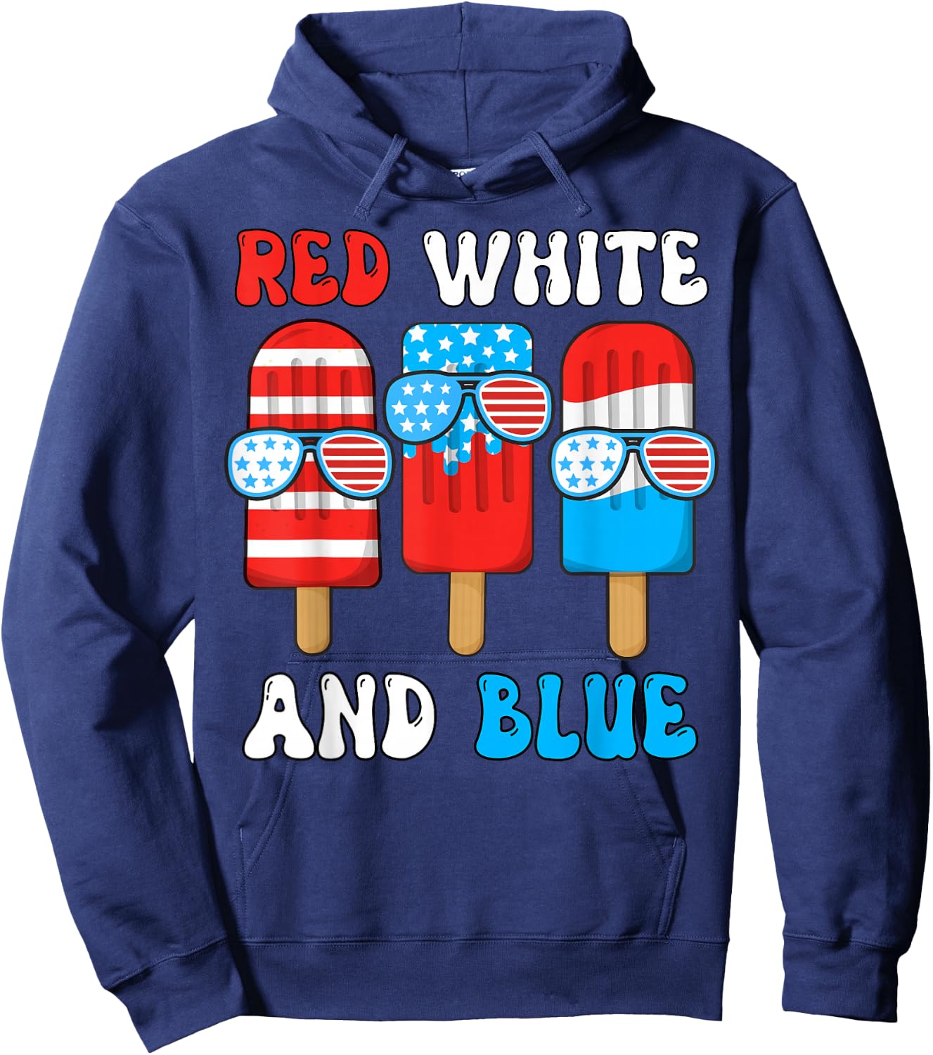 Red White Blue Popsicle 4th July Patriotic Boy American Flag Hoodie - Hoodie | Navy