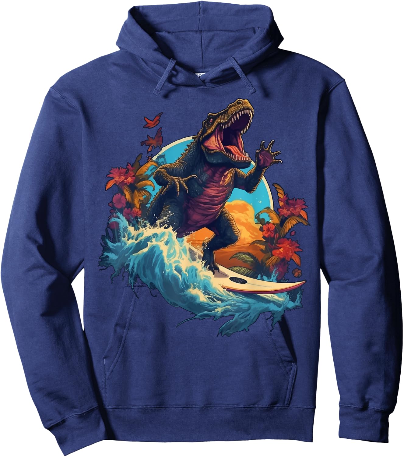 Dinosaur Surfboard Beach Surf Surfer Dinosaur T Rex Surfing Hoodie - Hoodie | Navy
