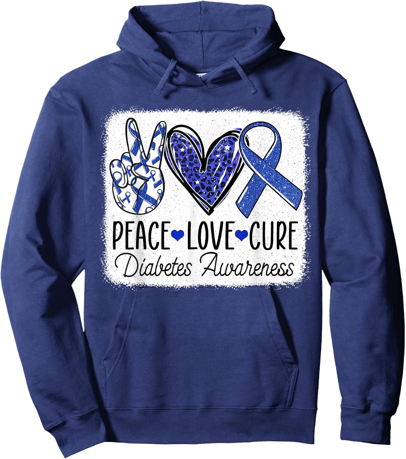Peace Love Cure Diabetes Awareness Blue Ribbon T1D Type 1 Hoodie - Hoodie | Navy