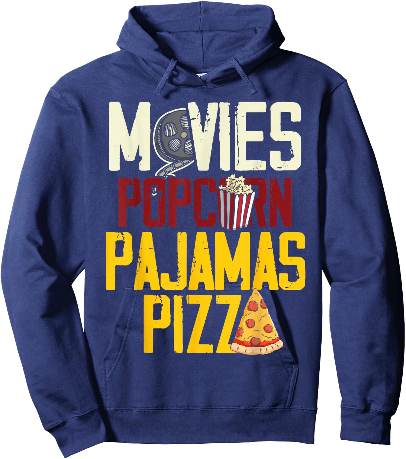 Snack Lover Gift Women Girls Movie Pizza Pajama Popcorn Hoodie - Hoodie | Navy