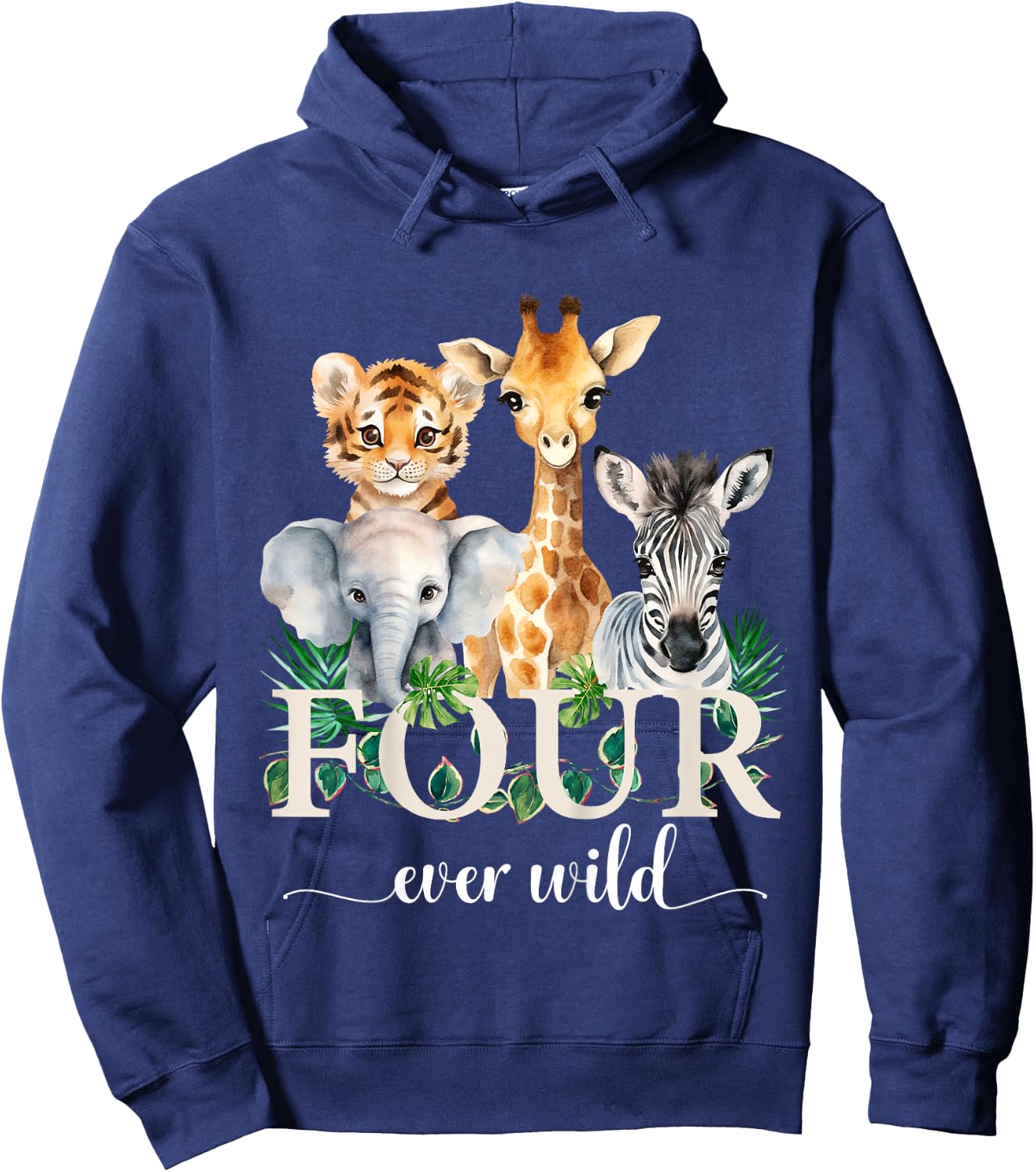 Kids Jungle Birthday Four Ever Wild Zoo Safari Party 4th Animals Hoodie - Hoodie | Navy
