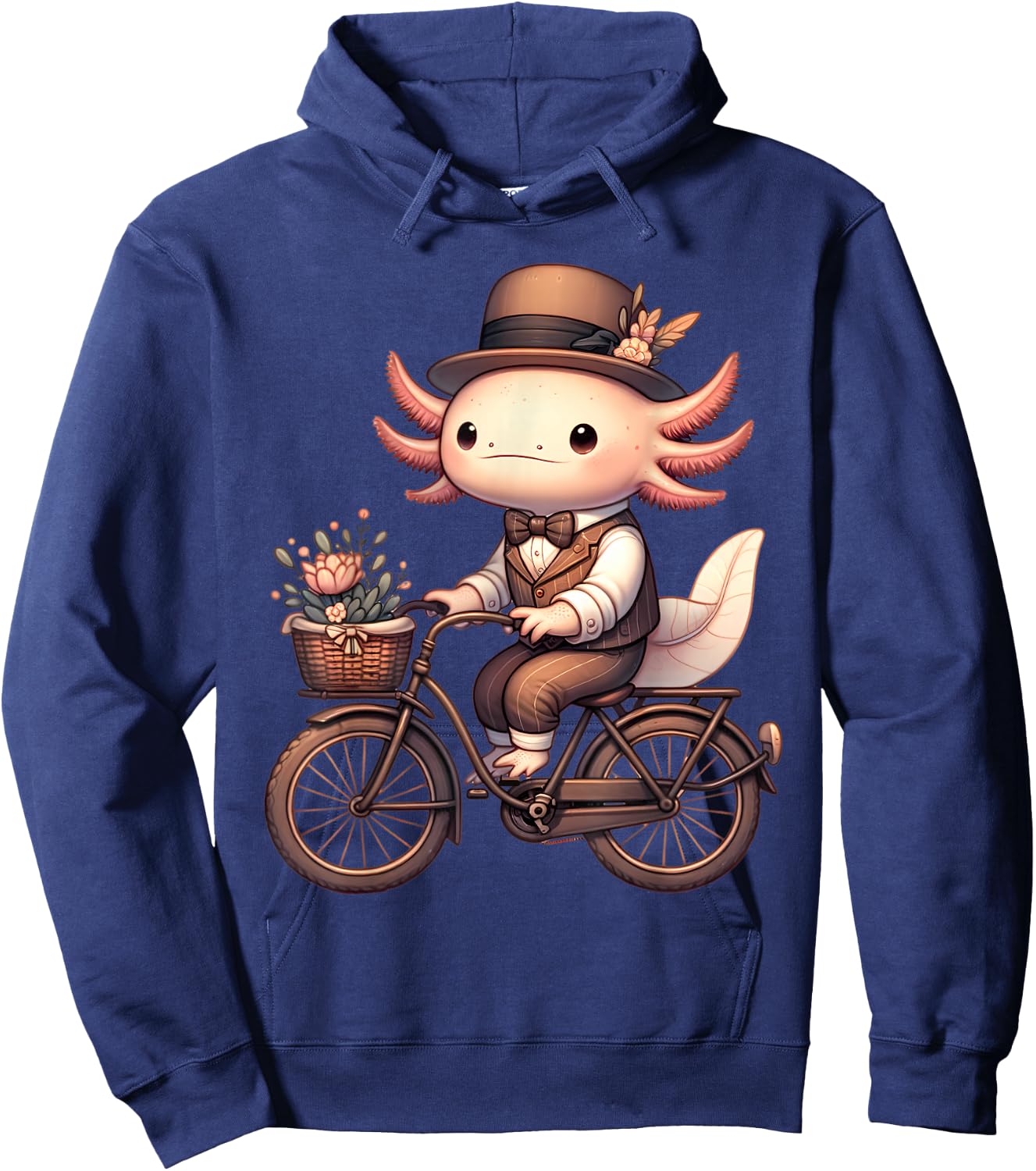 Cute Axolotl on Vintage Bicycle Cycling Men Women Kids Hoodie - Hoodie | Navy