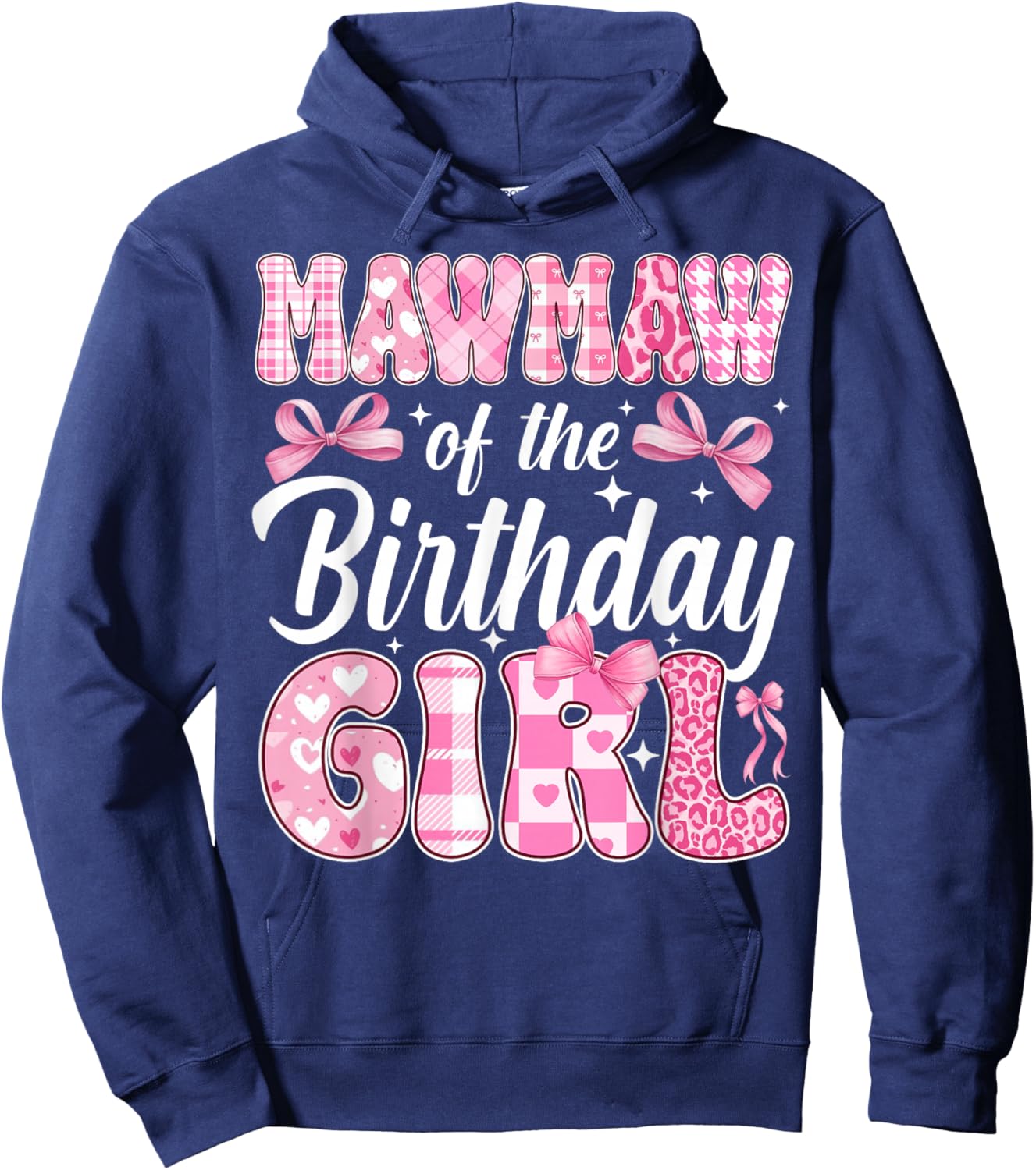 Mawmaw of The Birthday Girl Family Pink Coquette Bow Hoodie - Hoodie | Navy