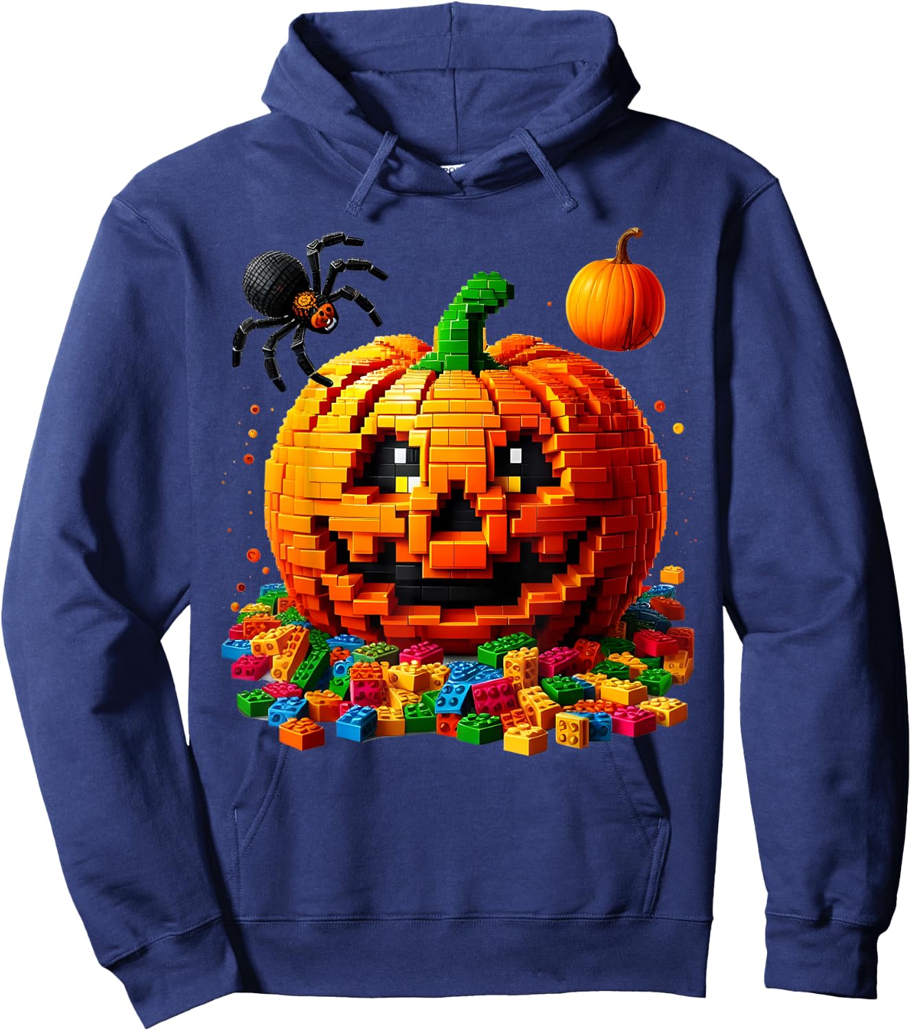 Master Builder Pumpkin Bricks Blocks Halloween Kids Boys Fun Hoodie - Hoodie | Navy