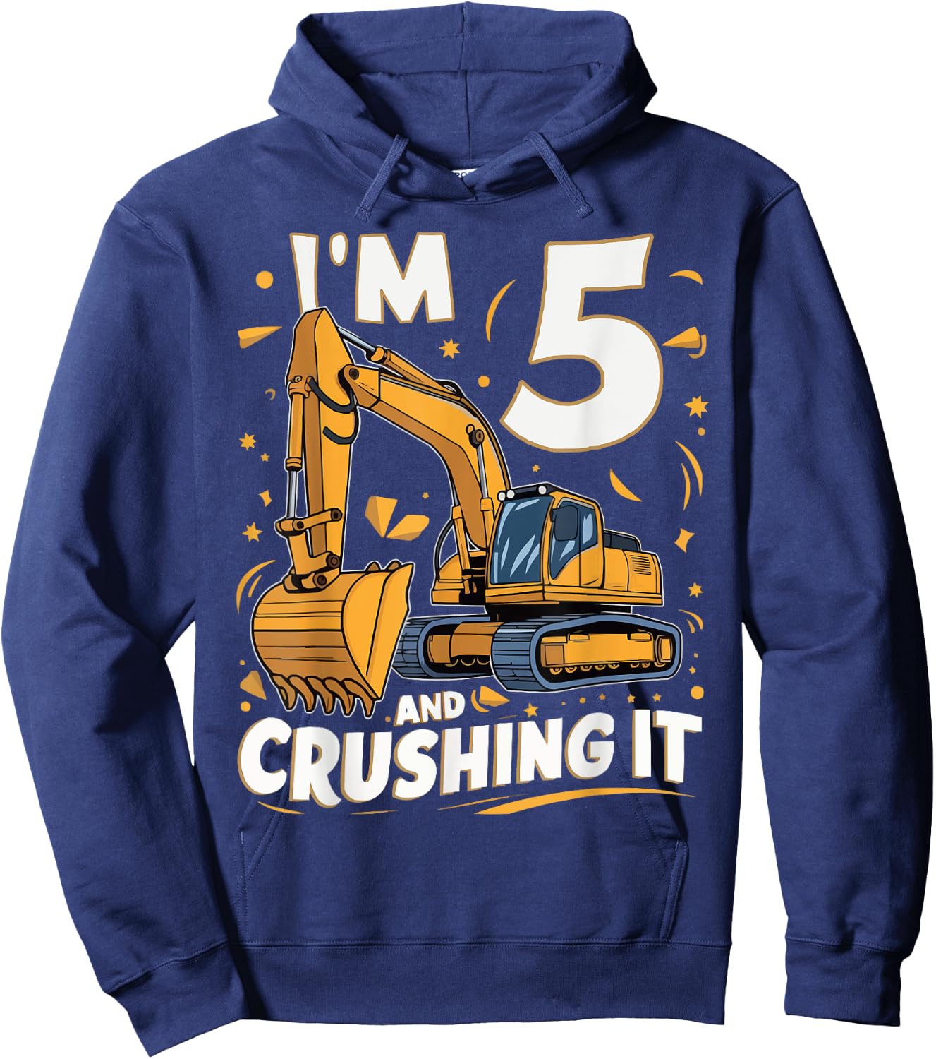 Construction Truck 5th Birthday 5 Years Old Digger Builder Hoodie - Hoodie | Navy