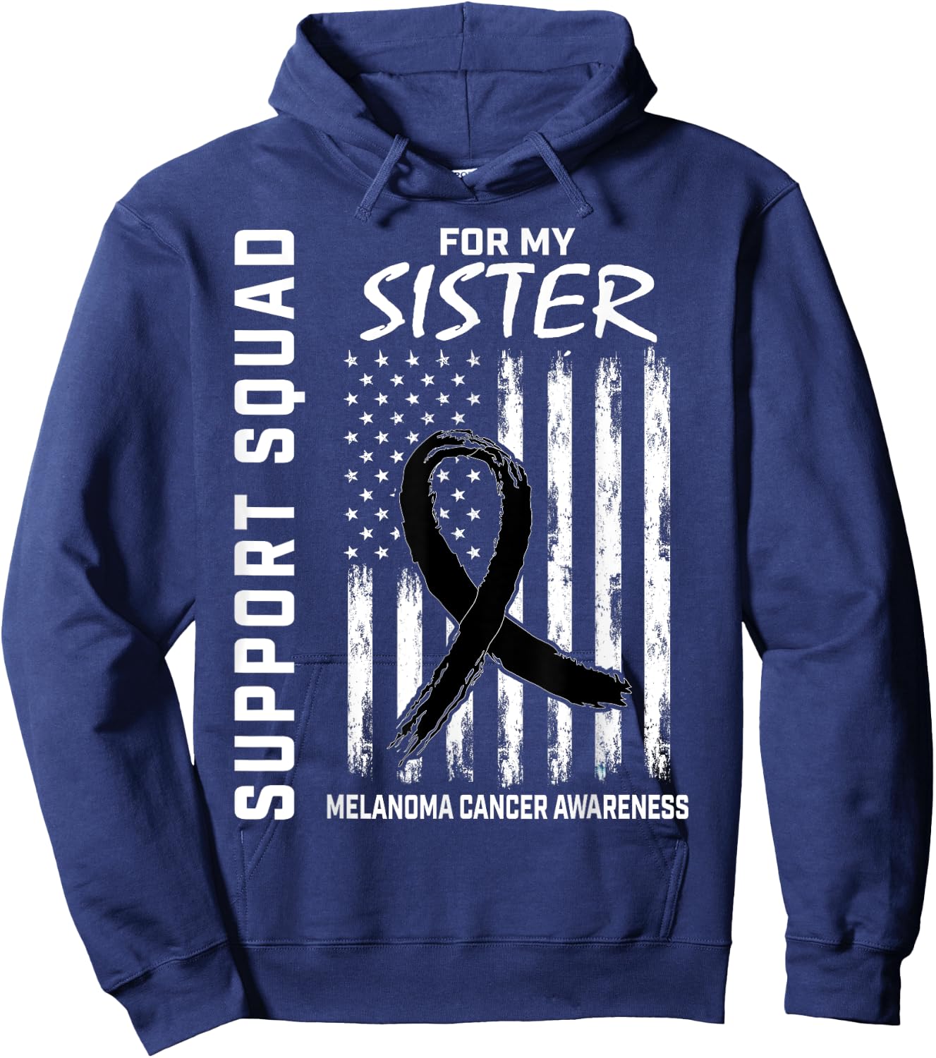 Melanoma Cancer Awareness Products Sister Support USA Flag Hoodie - Hoodie | Navy