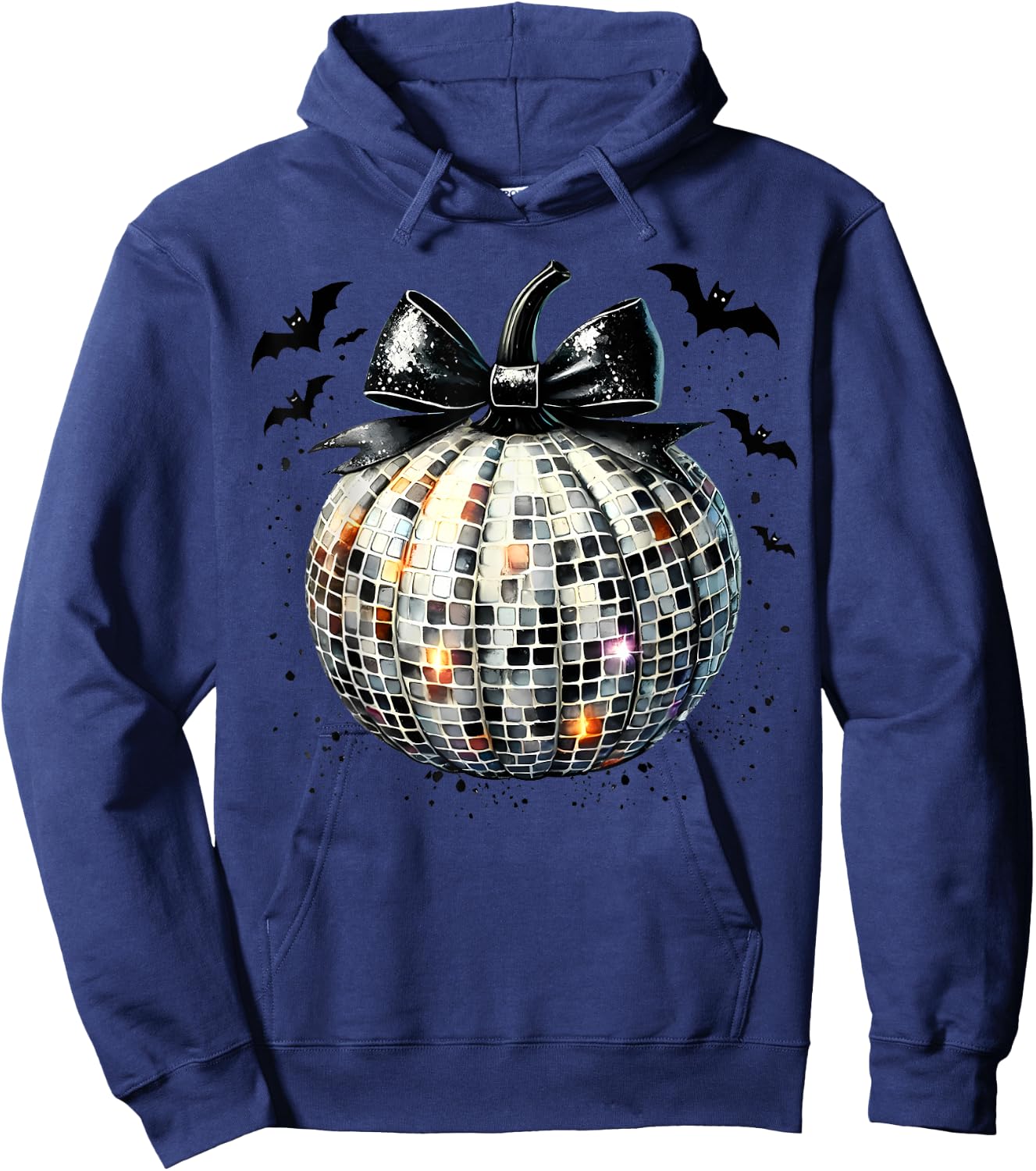 Retro Disco Ball Coquette Pumpkin Halloween Thanksgiving Hoodie - Hoodie | Navy