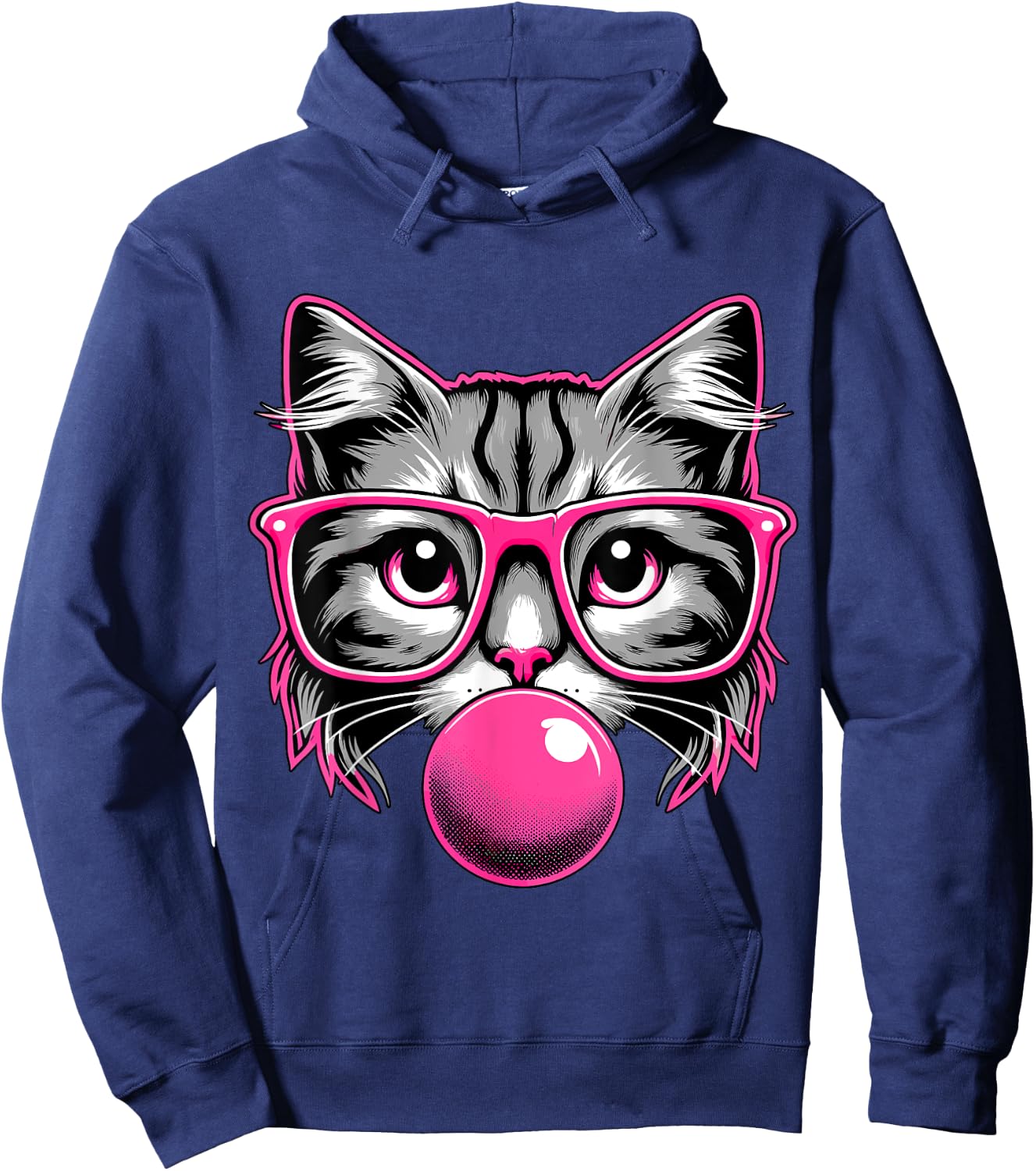 Cat with Glasses and Bubblegum Women Girls Kids Hoodie - Hoodie | Navy
