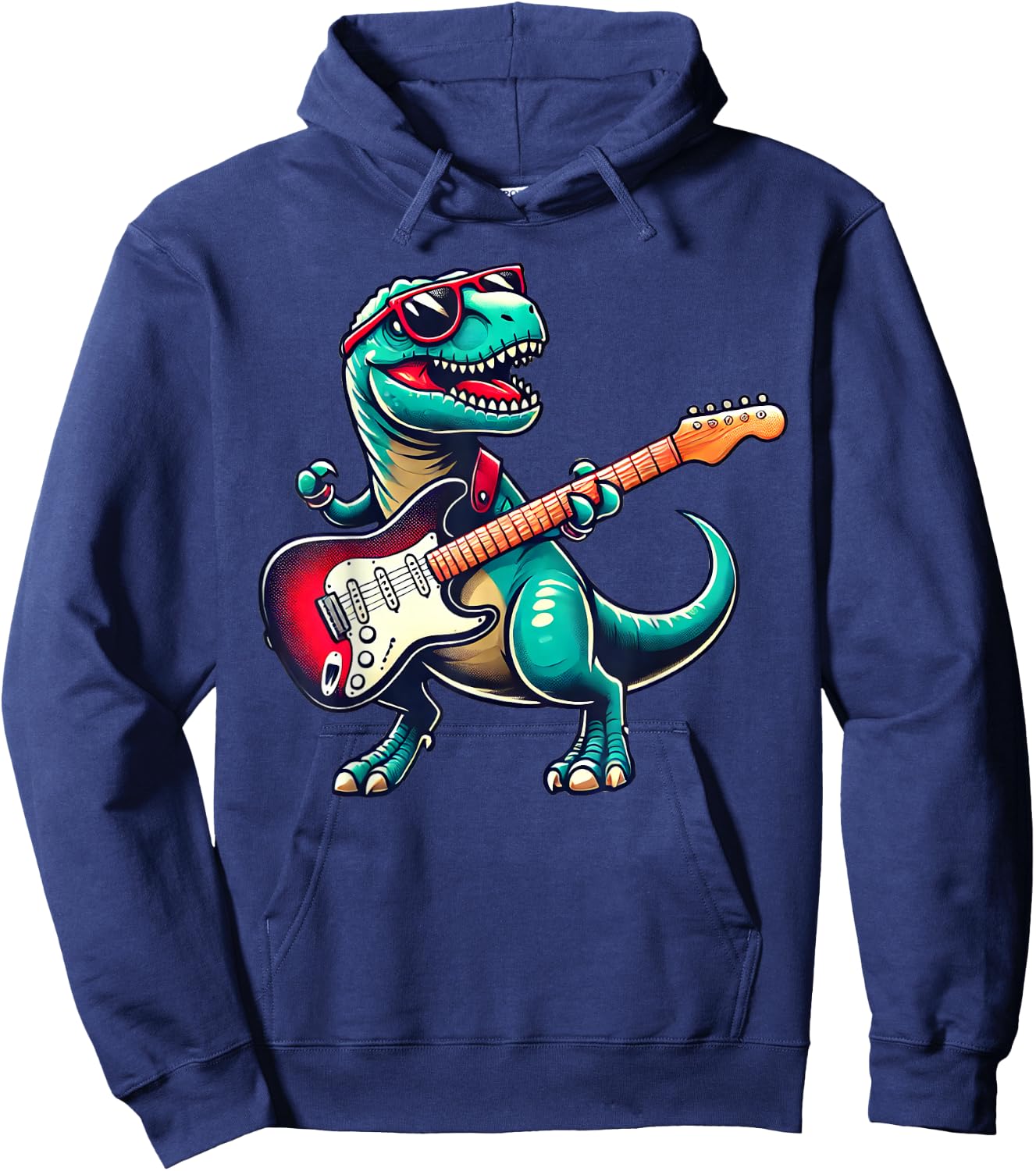 T-Rex Dinosaur Playing Guitar Musician Music Hoodie - Hoodie | Navy
